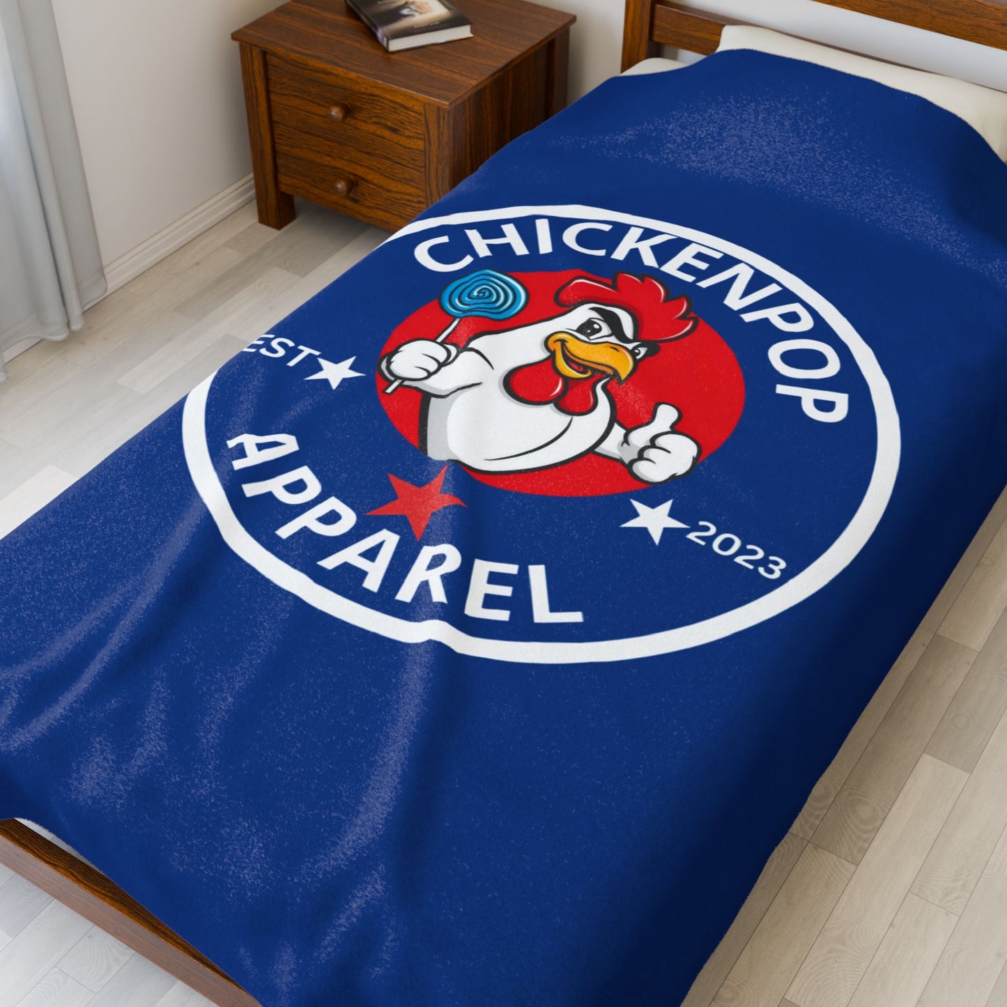 ChickenPop Original Logo Velveteen Plush Blanket Royal Blue