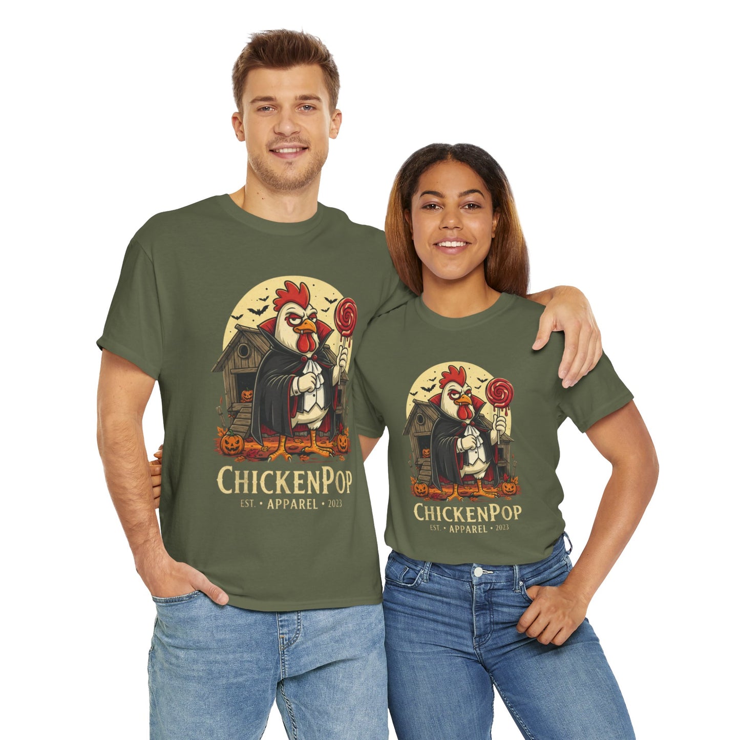 ChickenPop Sucker For a Pop Vampire Rooster Halloween T-Shirt – Funny Spooky Graphic Tee for Fall & Costume Season