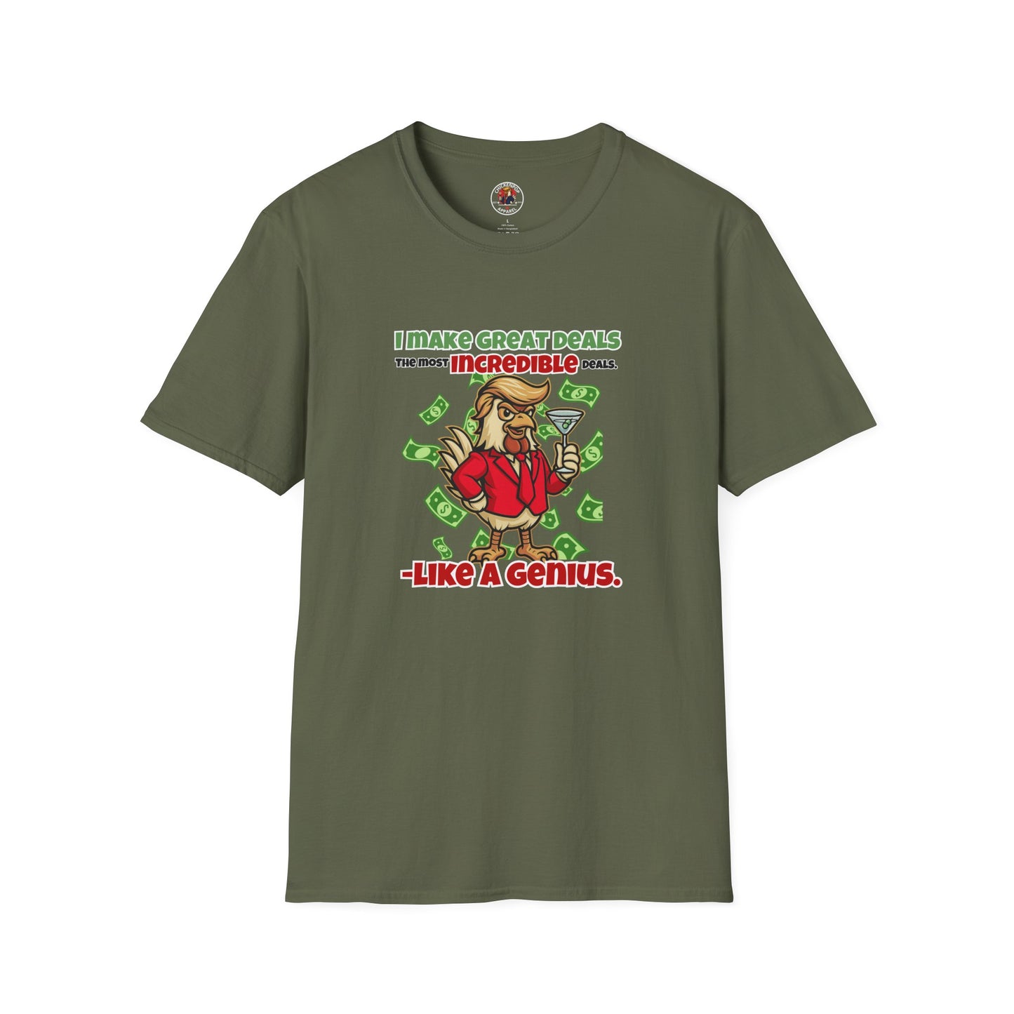 Cock-a-Doodle-Don “Like a Genius” Money Deal Rooster Tee – Funny Political Satire Shirt | ChickenPop Apparel Co.
