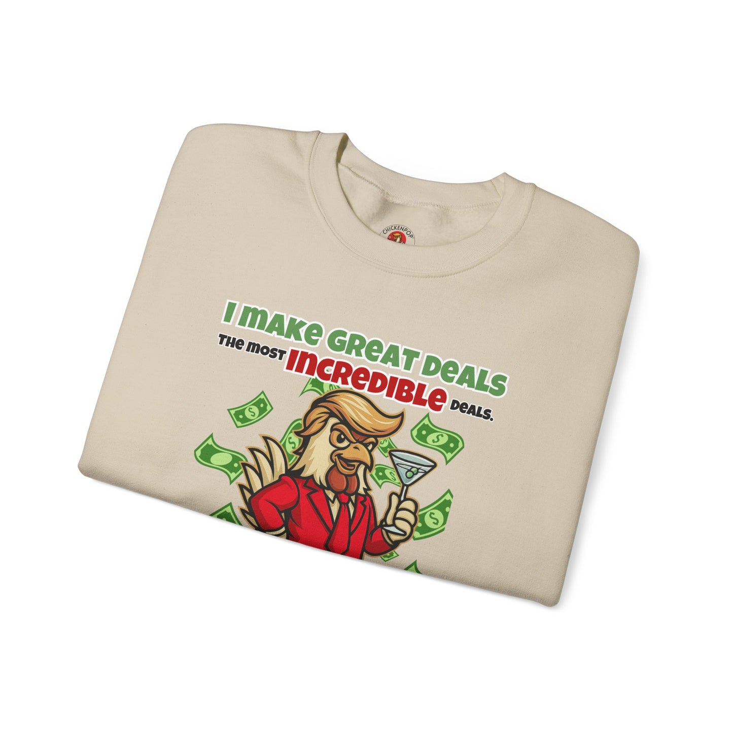 Like A Genius Crewneck Sweatshirt – Funny Political Graphic Pullover | Unisex Heavy Blend with ChickenPop Logo | Ethically Made & Cozy Cold-Weather Humor