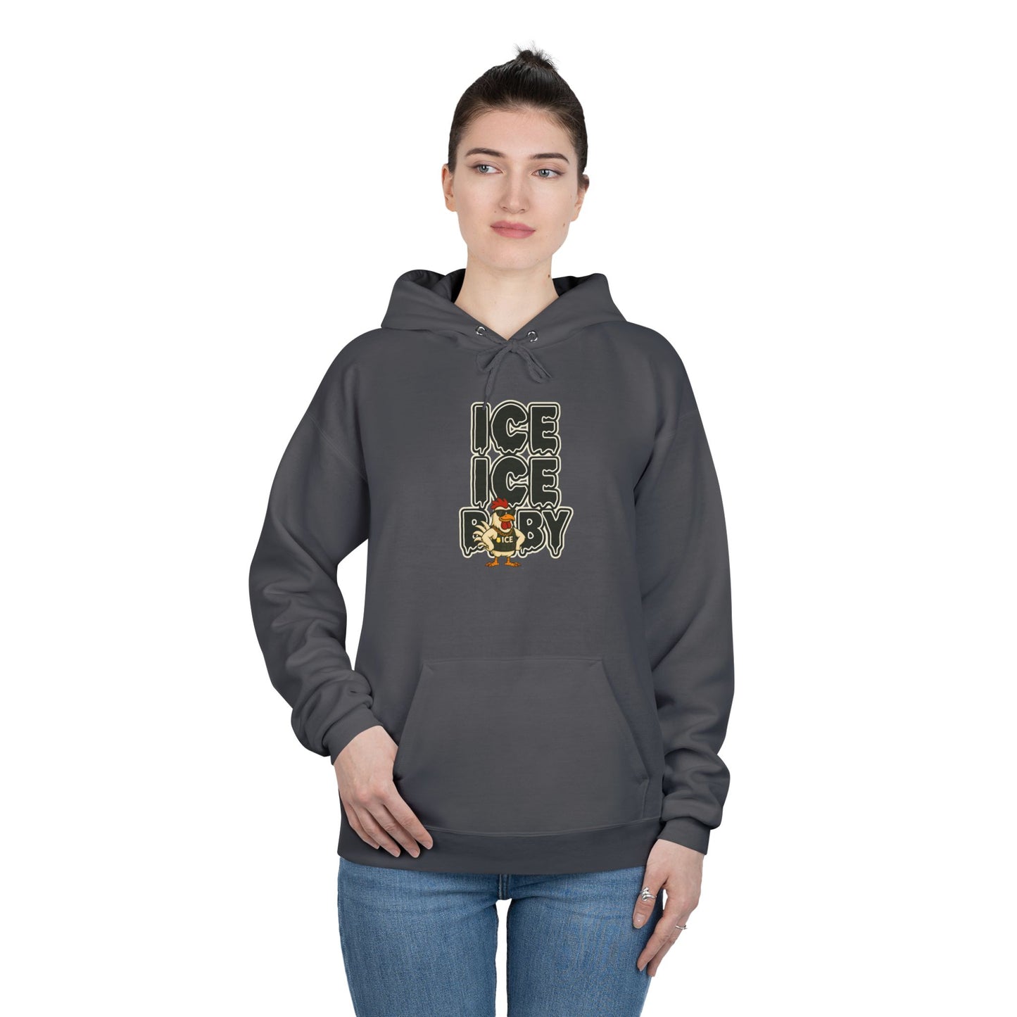 ICE ICE BABY Funny Chicken Hoodie – Retro Hip-Hop Pullover for Music Fans, Students & Cold-Weather Comedians