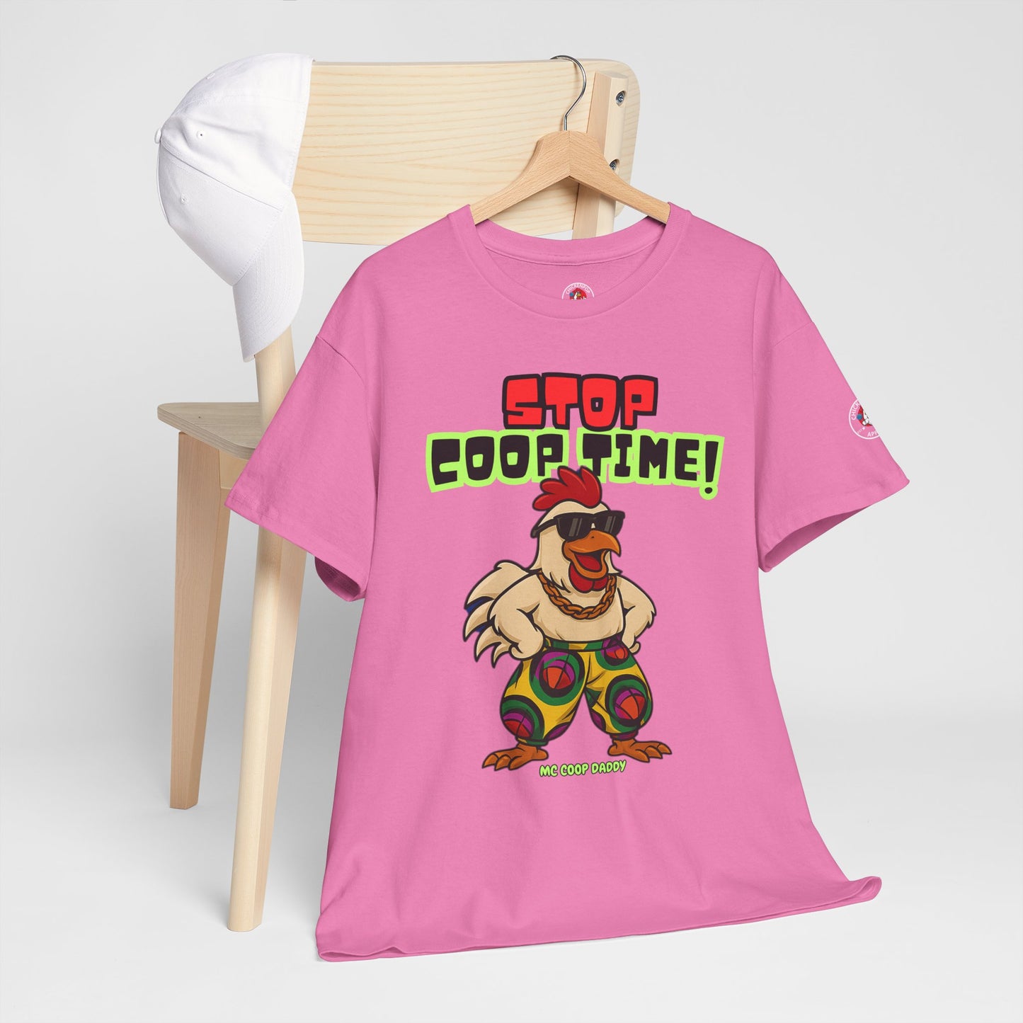 Stop COOP TIME! Funny Chicken T-Shirt – MC Coop Daddy 90s Hip Hop Parody Tee | Unisex Heavy Cotton | ChickenPop Apparel