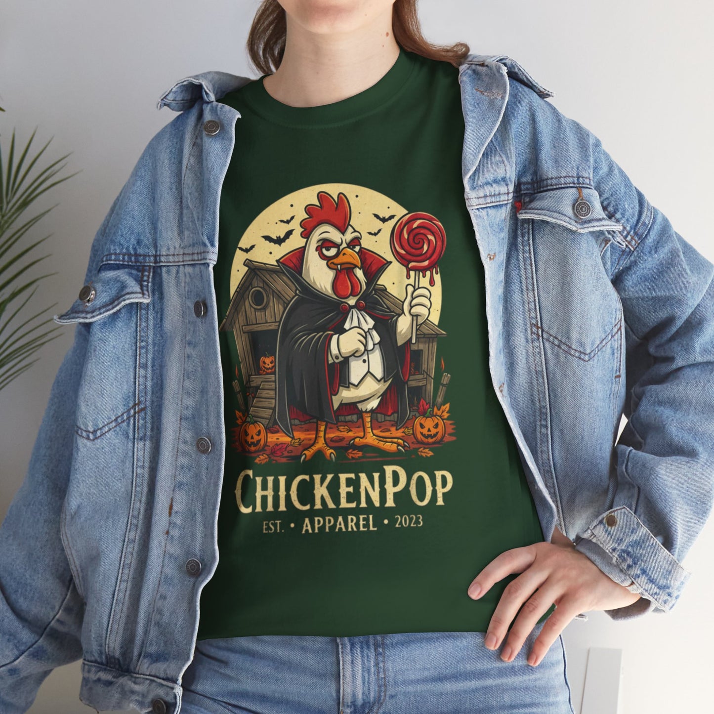 ChickenPop Sucker For a Pop Vampire Rooster Halloween T-Shirt – Funny Spooky Graphic Tee for Fall & Costume Season