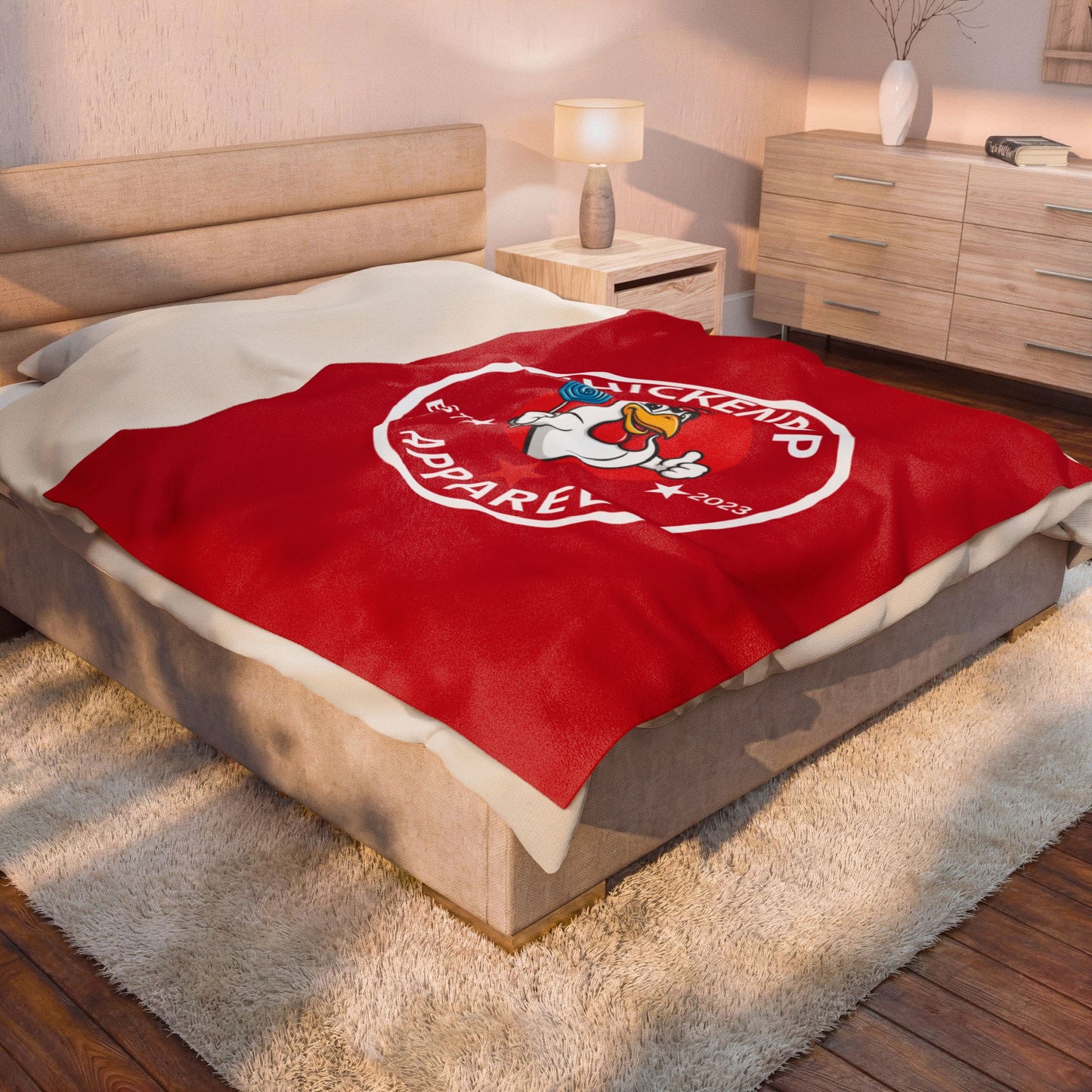 ChickenPop Original Logo Velveteen Plush Blanket Red