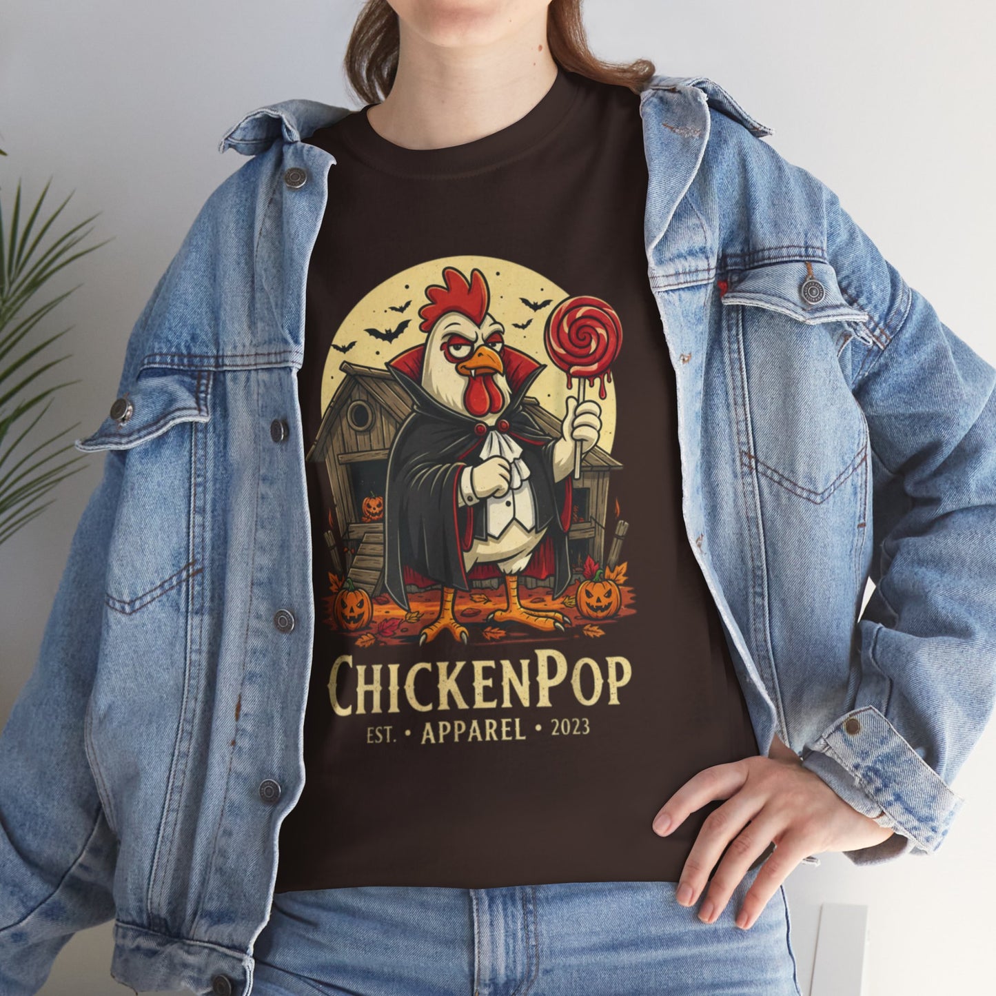 ChickenPop Sucker For a Pop Vampire Rooster Halloween T-Shirt – Funny Spooky Graphic Tee for Fall & Costume Season