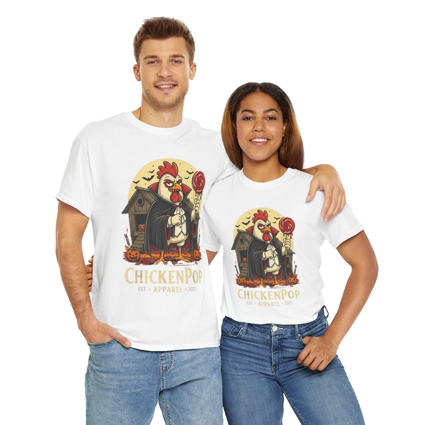 ChickenPop Sucker For a Pop Vampire Rooster Halloween T-Shirt – Funny Spooky Graphic Tee for Fall & Costume Season