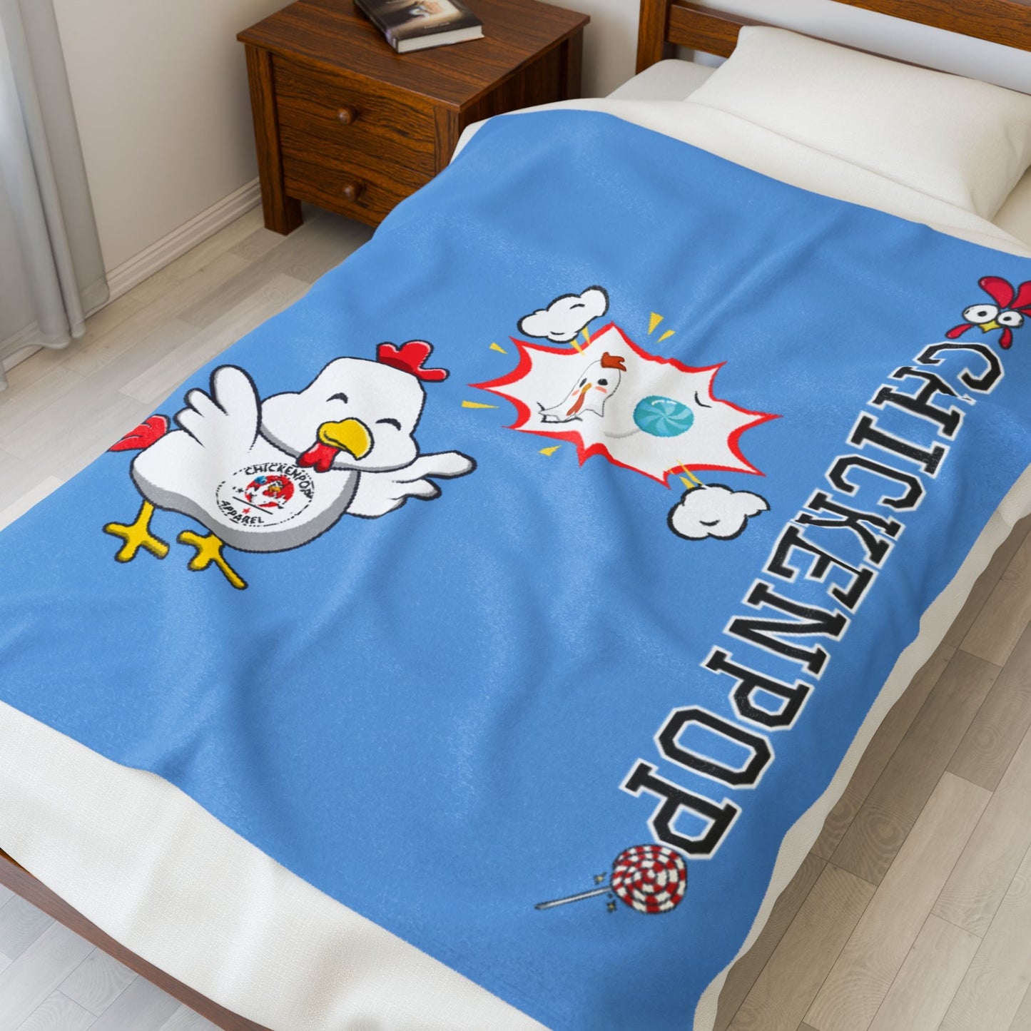 Dirty Mind Emoji Chick Velveteen Plush Blanket Carolina Blue