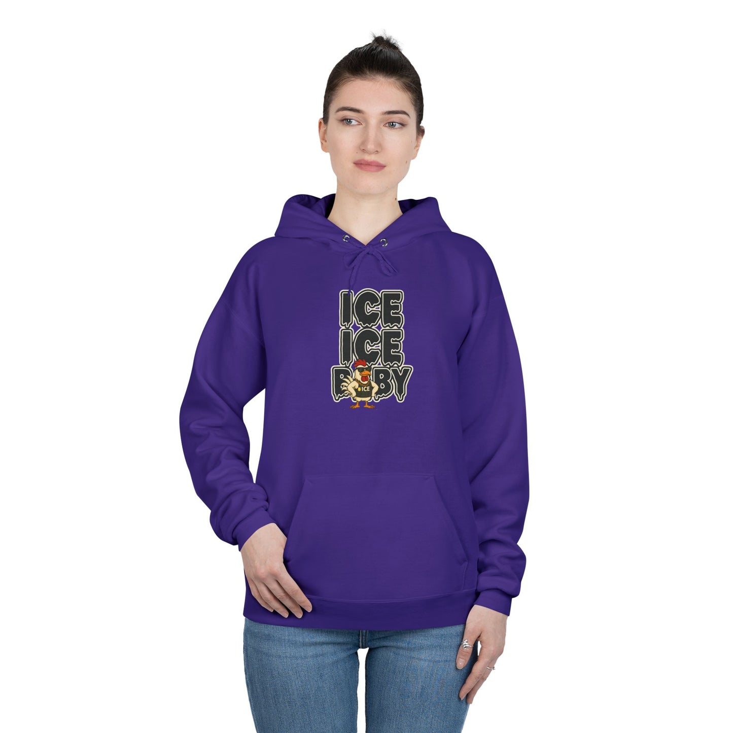 ICE ICE BABY Funny Chicken Hoodie – Retro Hip-Hop Pullover for Music Fans, Students & Cold-Weather Comedians