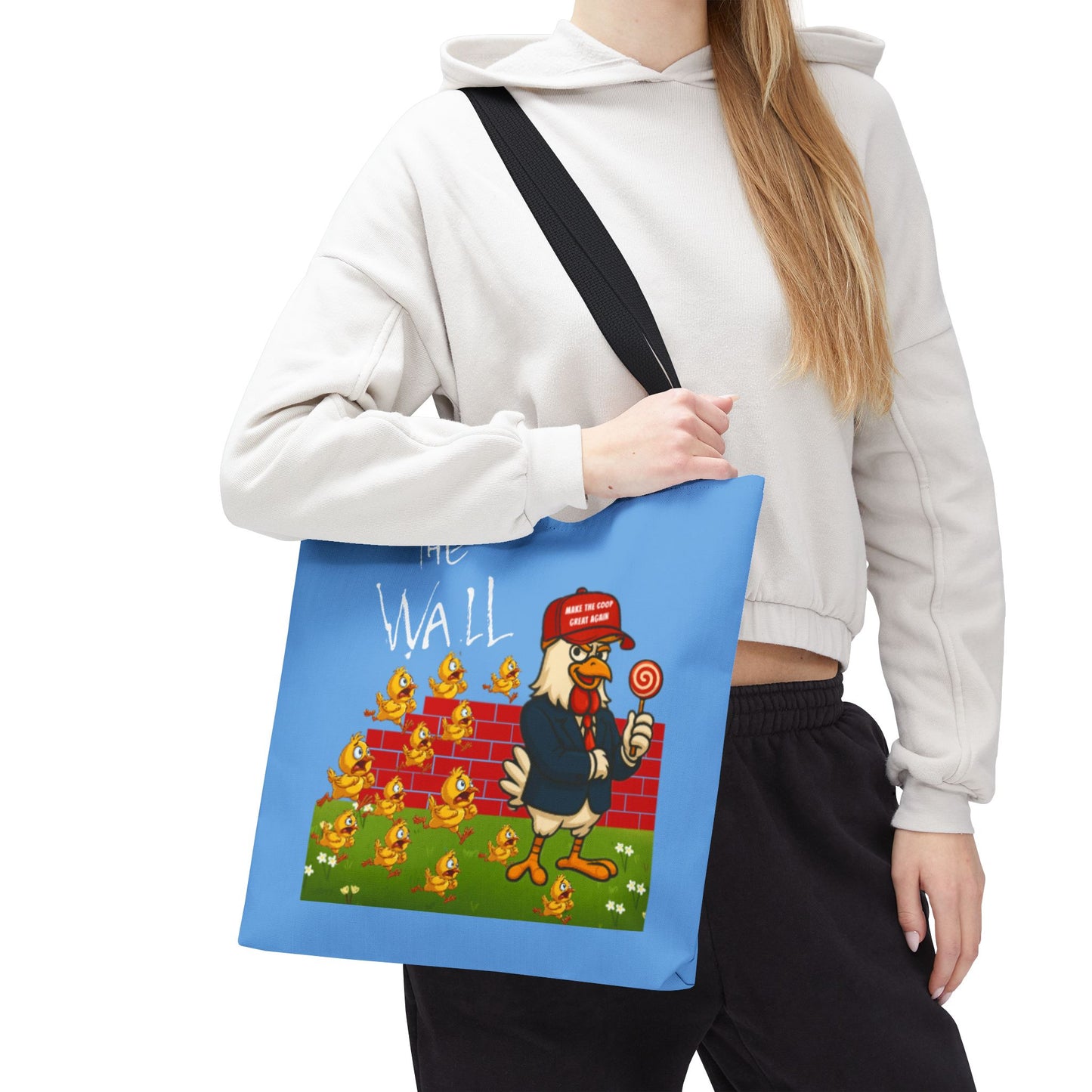Another Chick Thru The Wall Tote Bag – Funny Political Chicken Graphic | Durable Eco-Friendly Canvas Shopper for Everyday Use