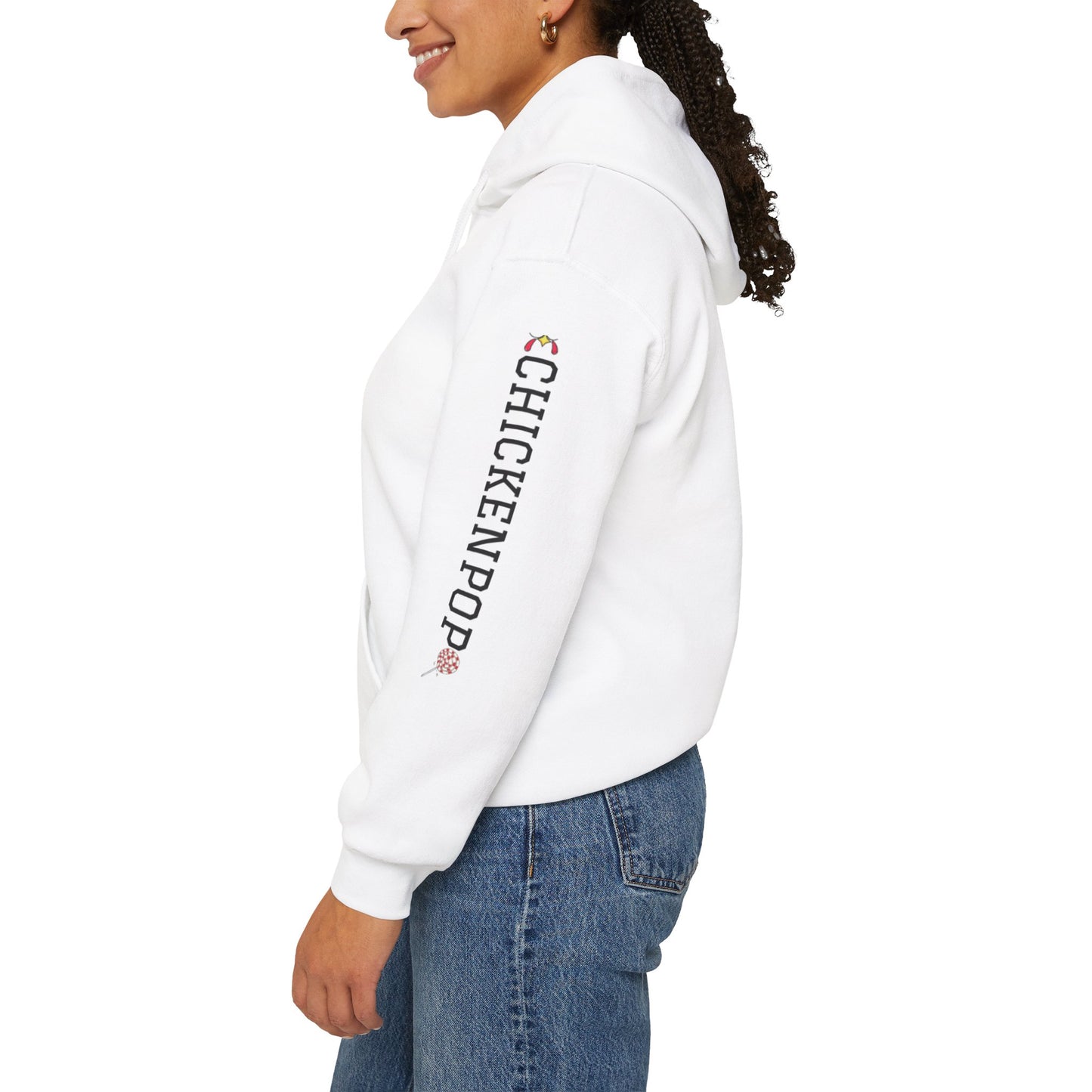 Big Chick Energy Giant Rooster Logo Unisex Hoodie - ChickenPop Arm Logo Edition