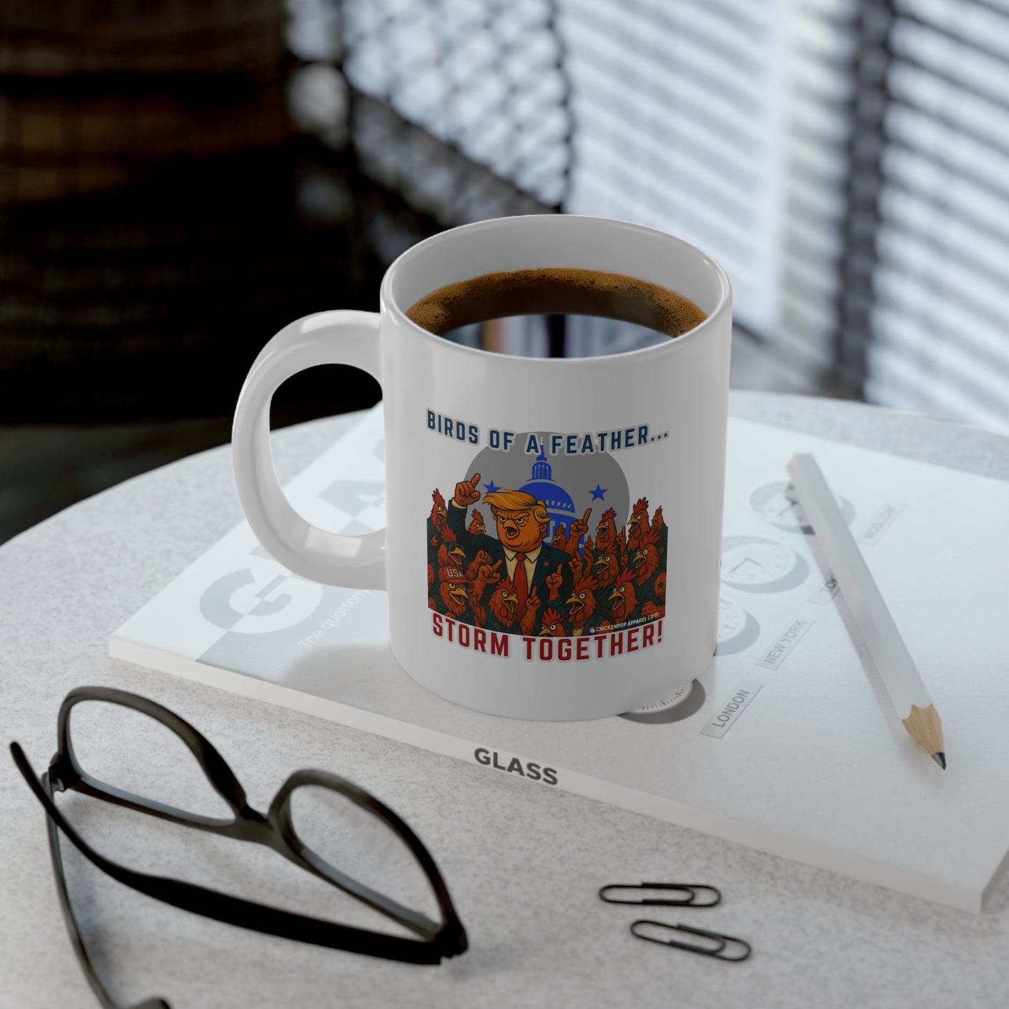Bird of A Feather Storm Together! – 20oz Funny Political Rooster Mug | Bold Satirical Gift for Chicken Lovers