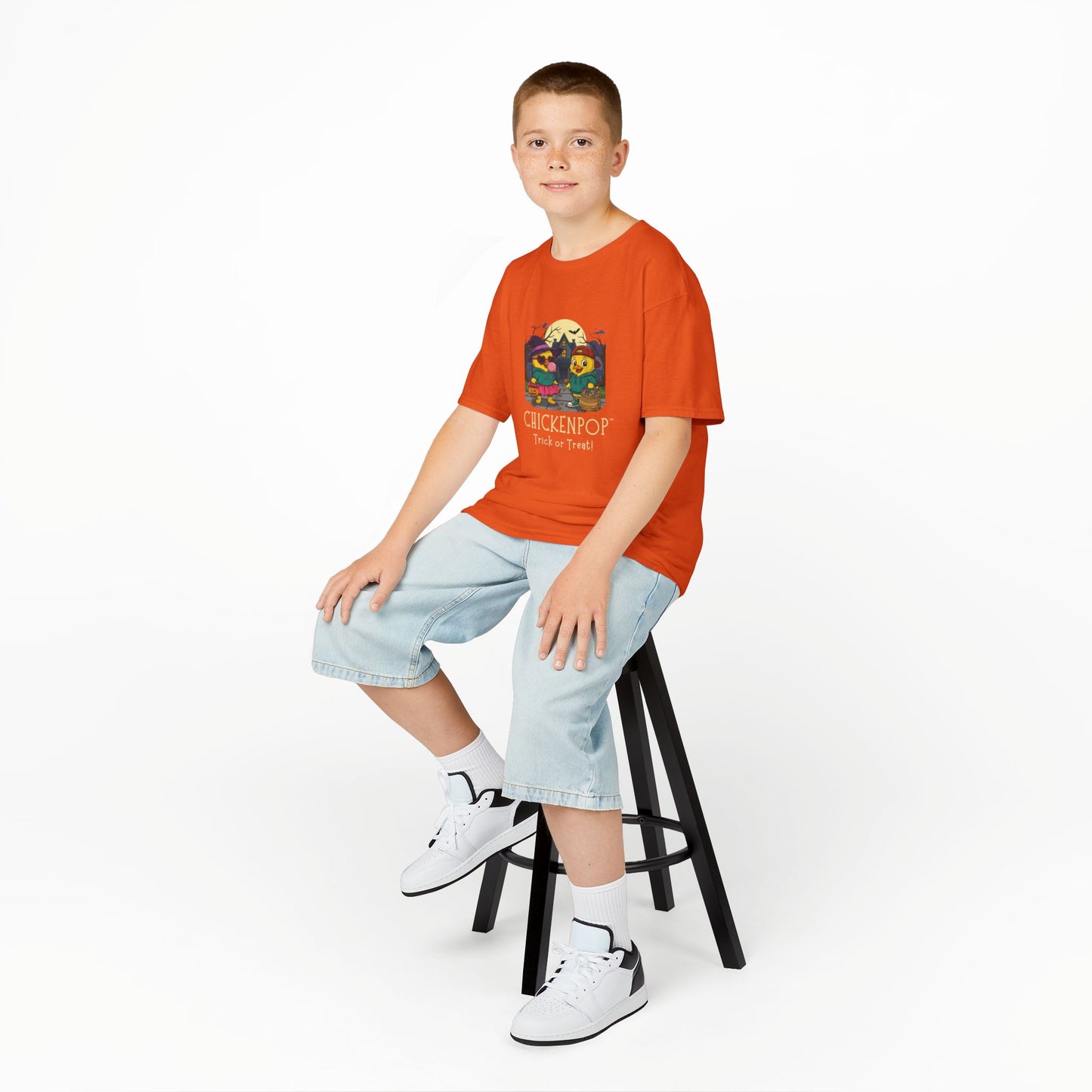 Trick or Treat Kids Halloween Tee | ChickenPop Lil’ Cluckers Sunny & Scramble Halloween Shirt