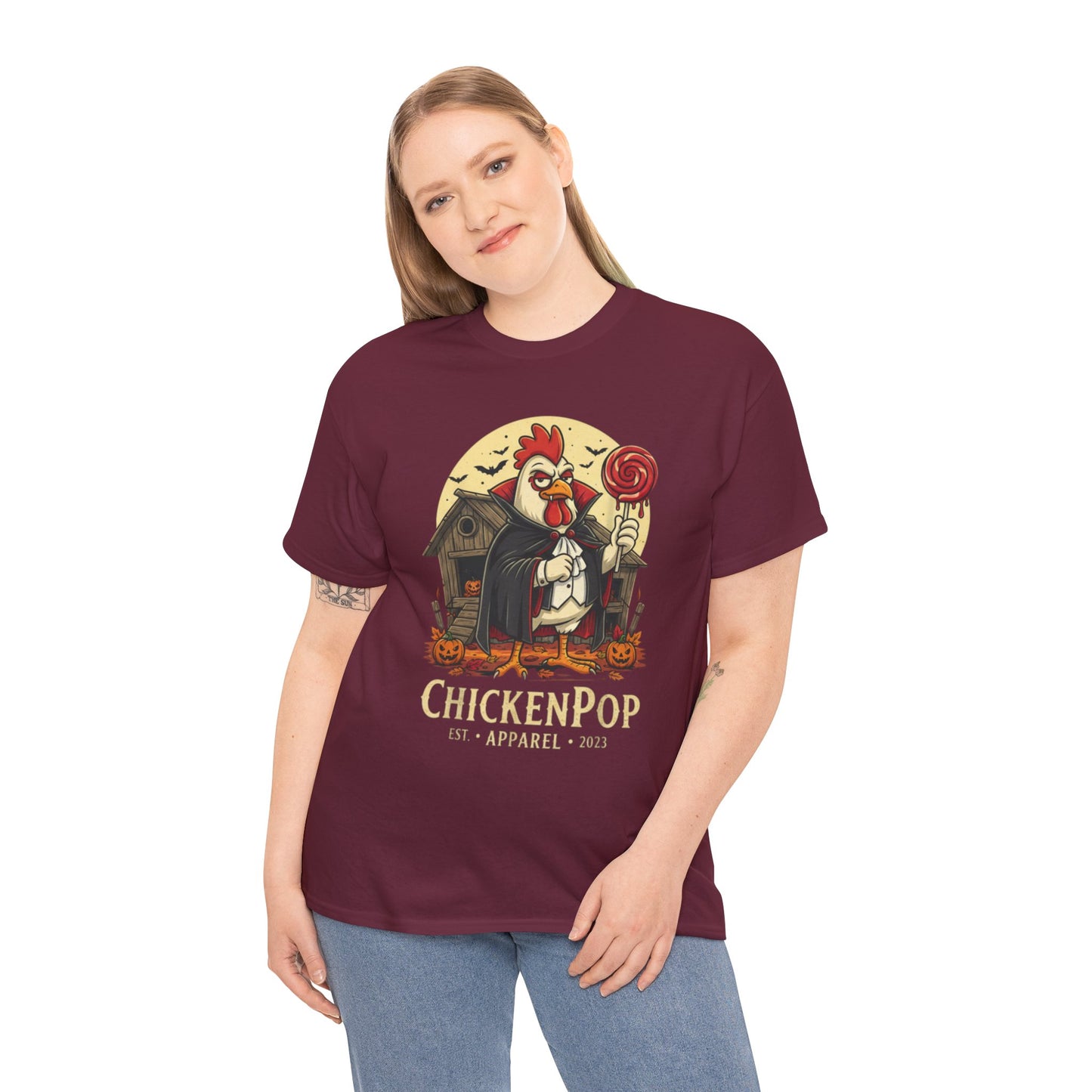 ChickenPop Sucker For a Pop Vampire Rooster Halloween T-Shirt – Funny Spooky Graphic Tee for Fall & Costume Season