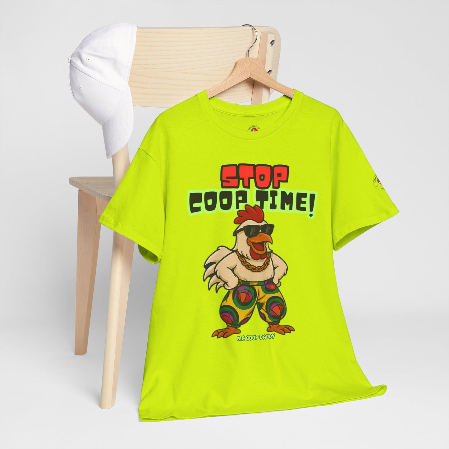 Stop COOP TIME! Funny Chicken T-Shirt – MC Coop Daddy 90s Hip Hop Parody Tee | Unisex Heavy Cotton | ChickenPop Apparel