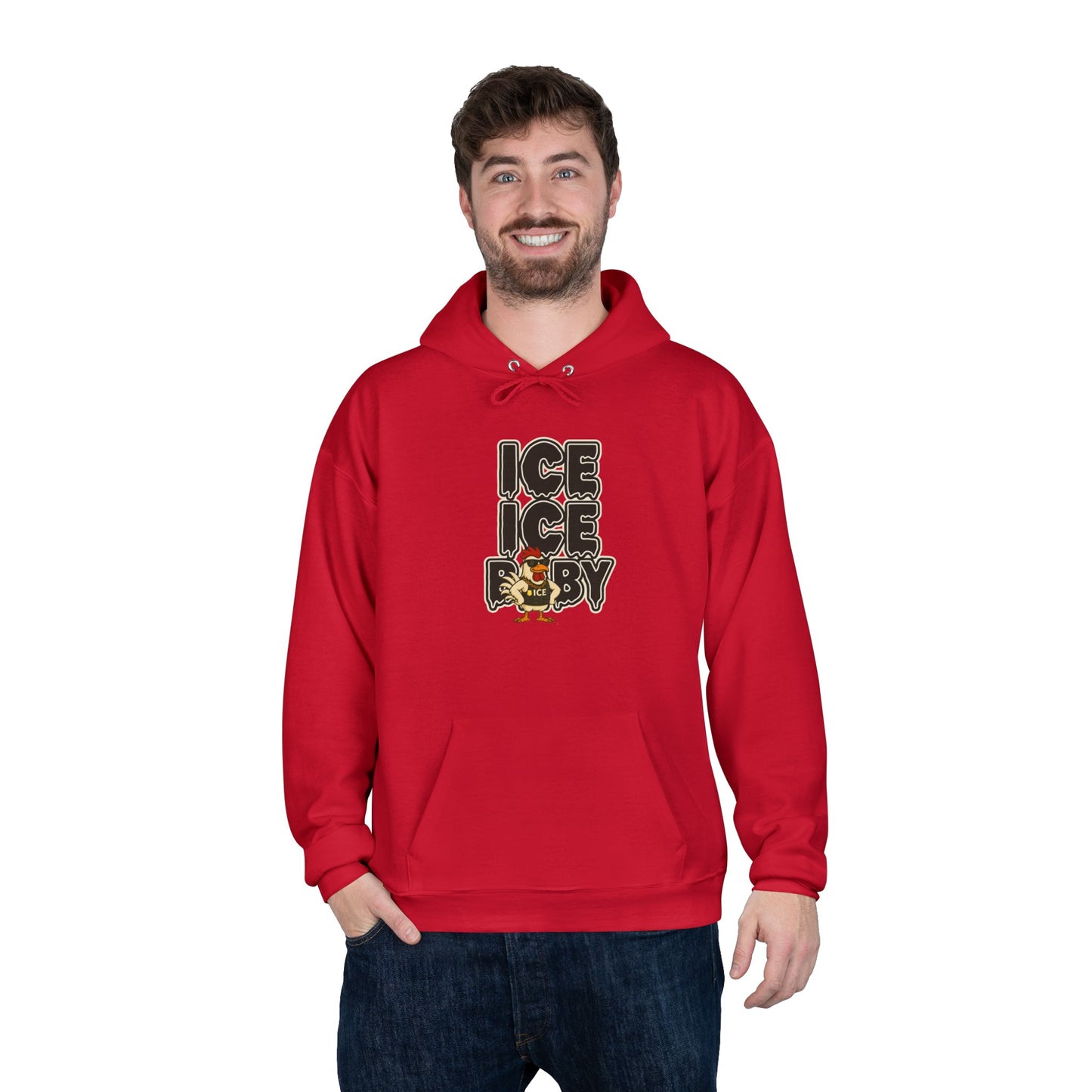 ICE ICE BABY Funny Chicken Hoodie – Retro Hip-Hop Pullover for Music Fans, Students & Cold-Weather Comedians