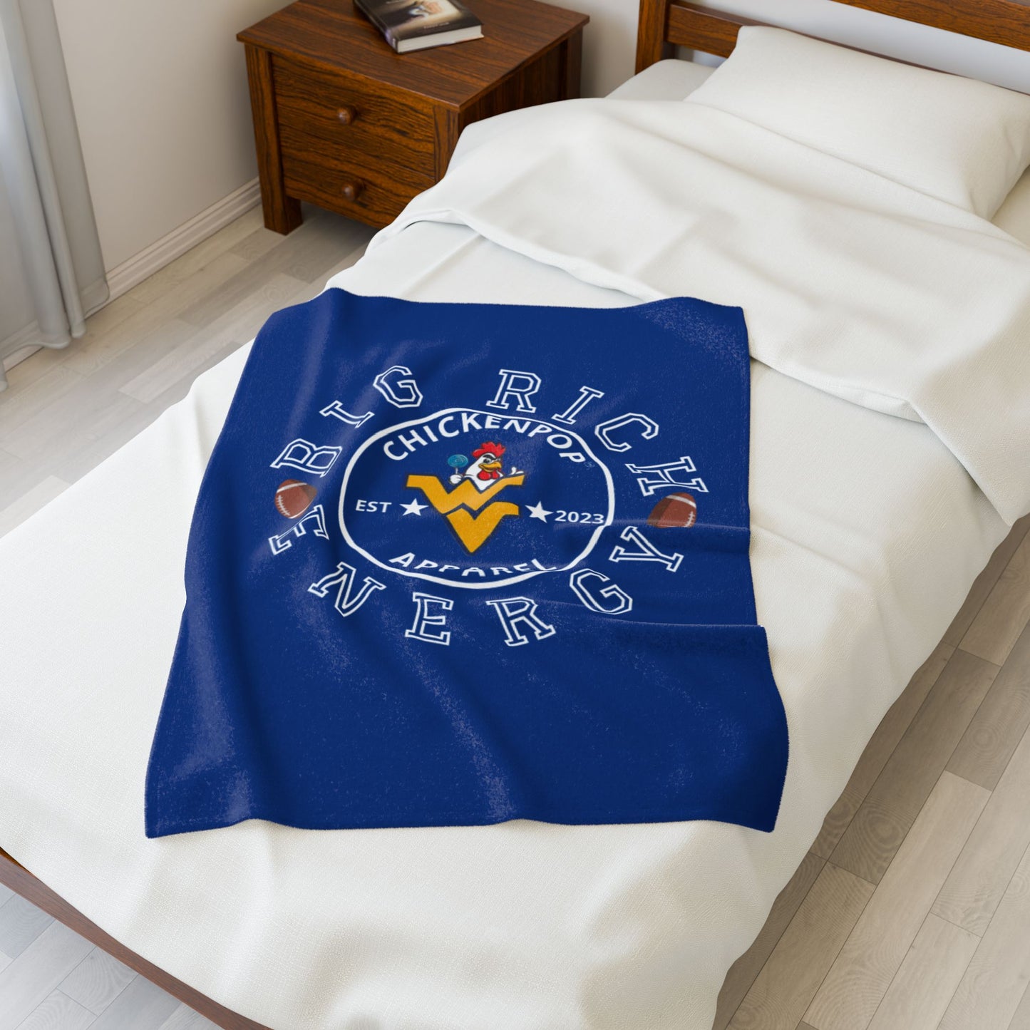 ChickenPop Apparel Big Rich Energy Original Logo Velveteen Plush Blanket Royal Blue