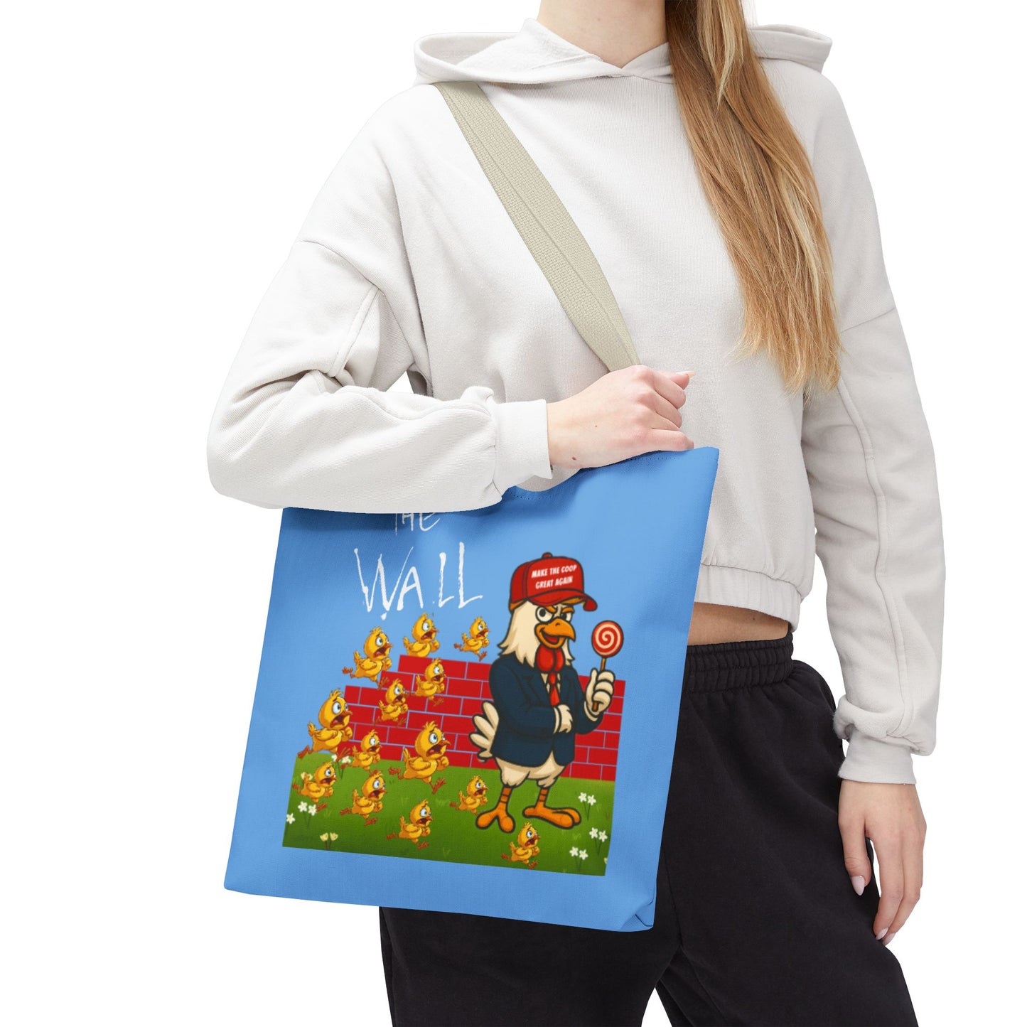 Another Chick Thru The Wall Tote Bag – Funny Political Chicken Graphic | Durable Eco-Friendly Canvas Shopper for Everyday Use