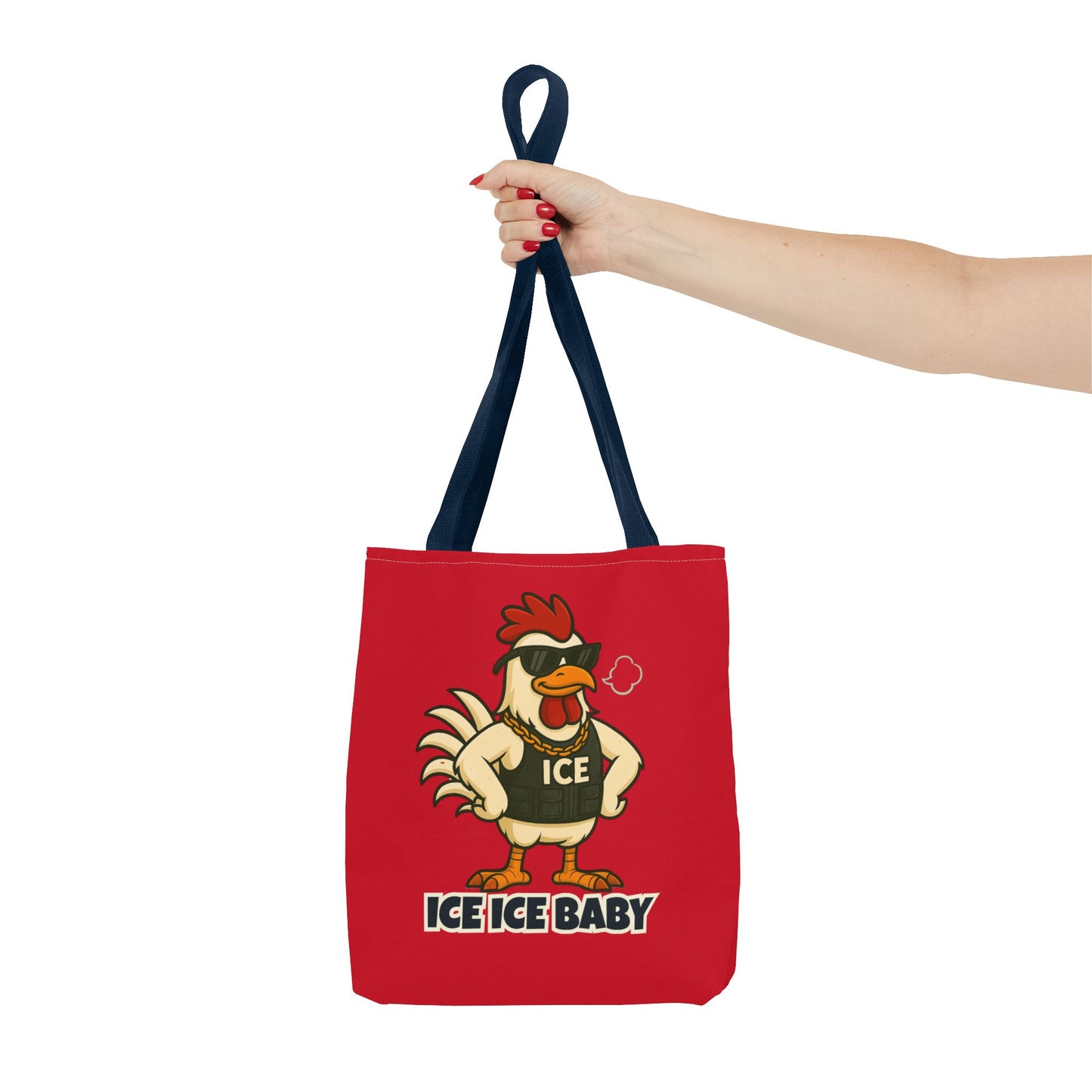 Ice Ice Baby Chicken Tote Bag – Funny Coop Daddy Design, Bold Red Reusable Shopping Bag