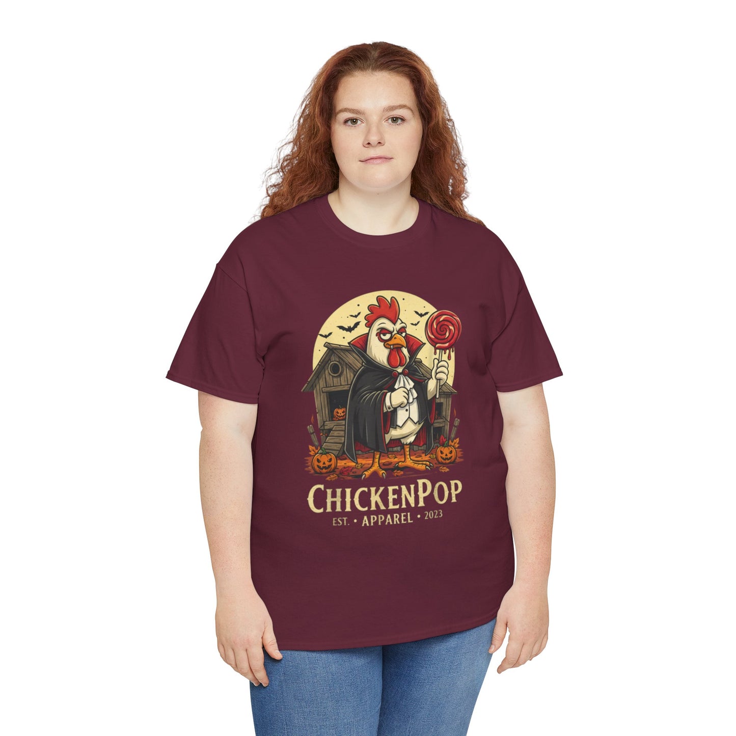 ChickenPop Sucker For a Pop Vampire Rooster Halloween T-Shirt – Funny Spooky Graphic Tee for Fall & Costume Season