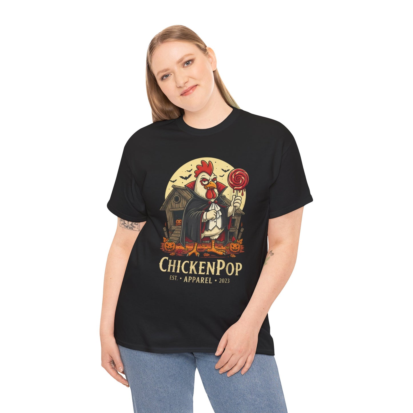 ChickenPop Sucker For a Pop Vampire Rooster Halloween T-Shirt – Funny Spooky Graphic Tee for Fall & Costume Season