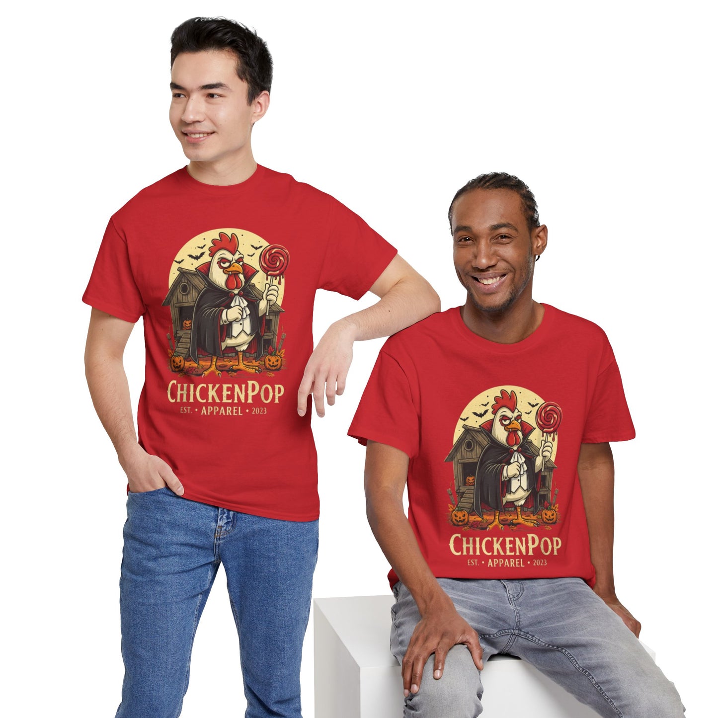 ChickenPop Sucker For a Pop Vampire Rooster Halloween T-Shirt – Funny Spooky Graphic Tee for Fall & Costume Season