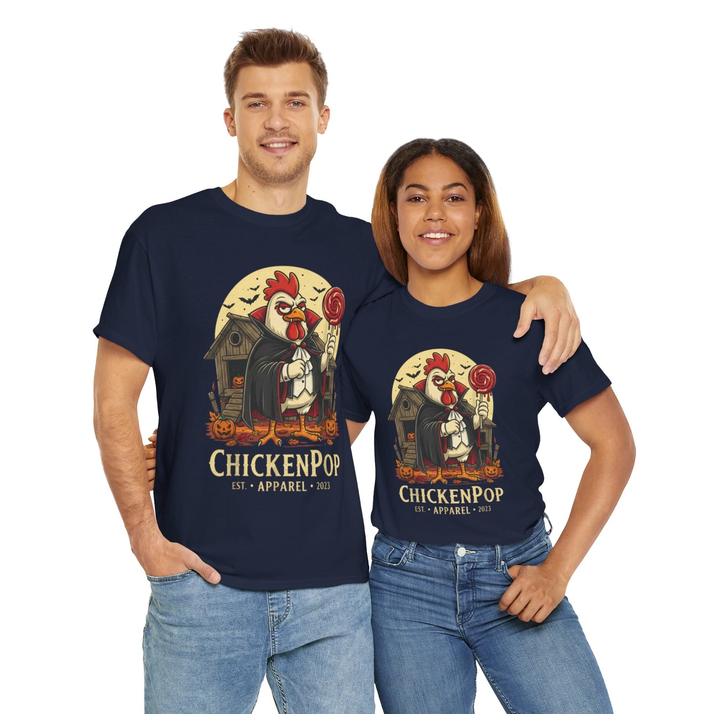 ChickenPop Sucker For a Pop Vampire Rooster Halloween T-Shirt – Funny Spooky Graphic Tee for Fall & Costume Season