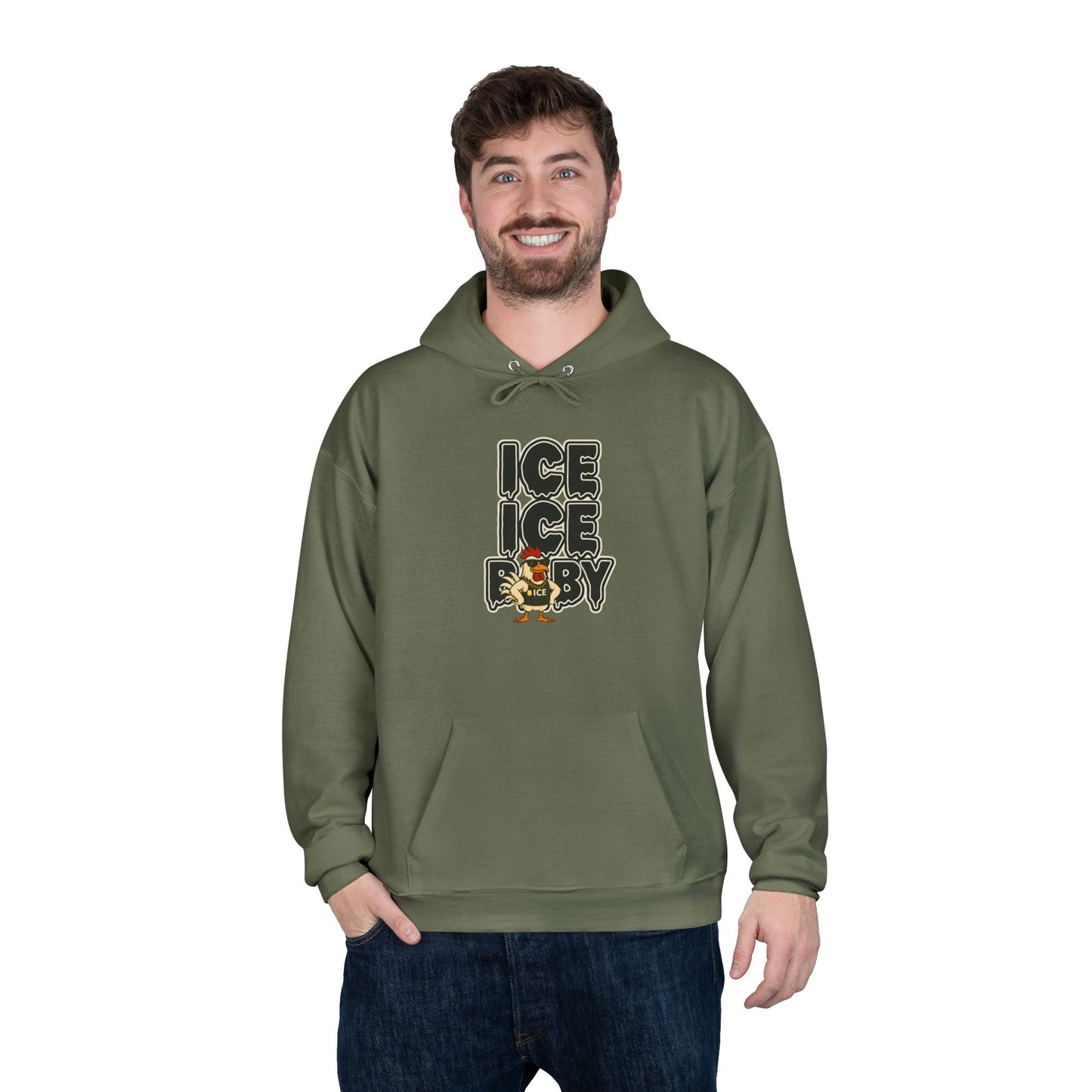 ICE ICE BABY Funny Chicken Hoodie – Retro Hip-Hop Pullover for Music Fans, Students & Cold-Weather Comedians