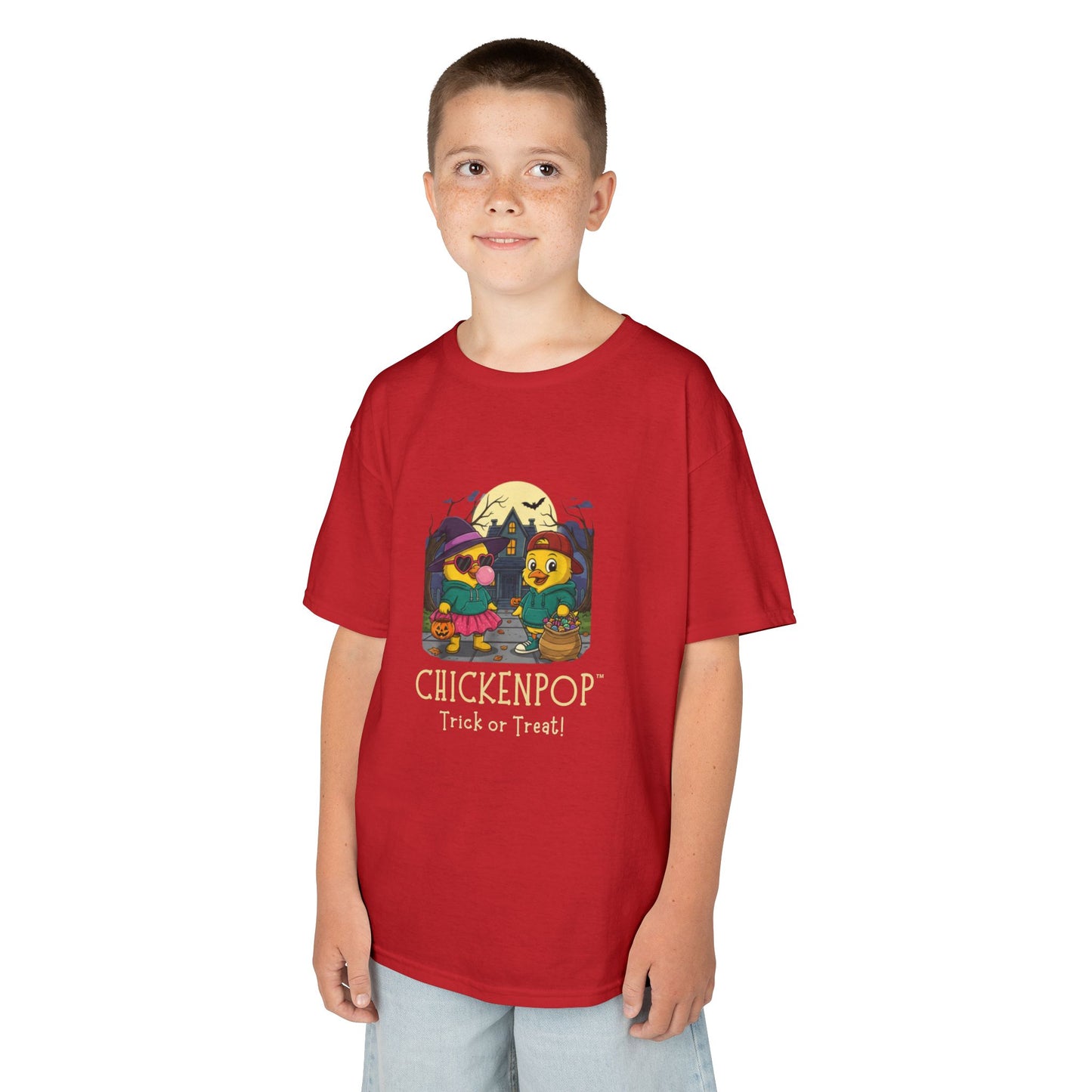 Trick or Treat Kids Halloween Tee | ChickenPop Lil’ Cluckers Sunny & Scramble Halloween Shirt
