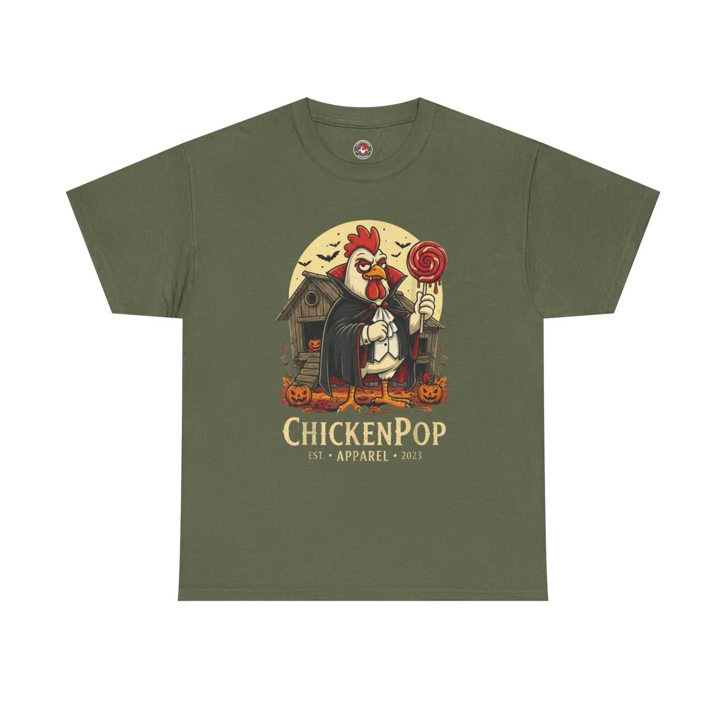 ChickenPop Sucker For a Pop Vampire Rooster Halloween T-Shirt – Funny Spooky Graphic Tee for Fall & Costume Season