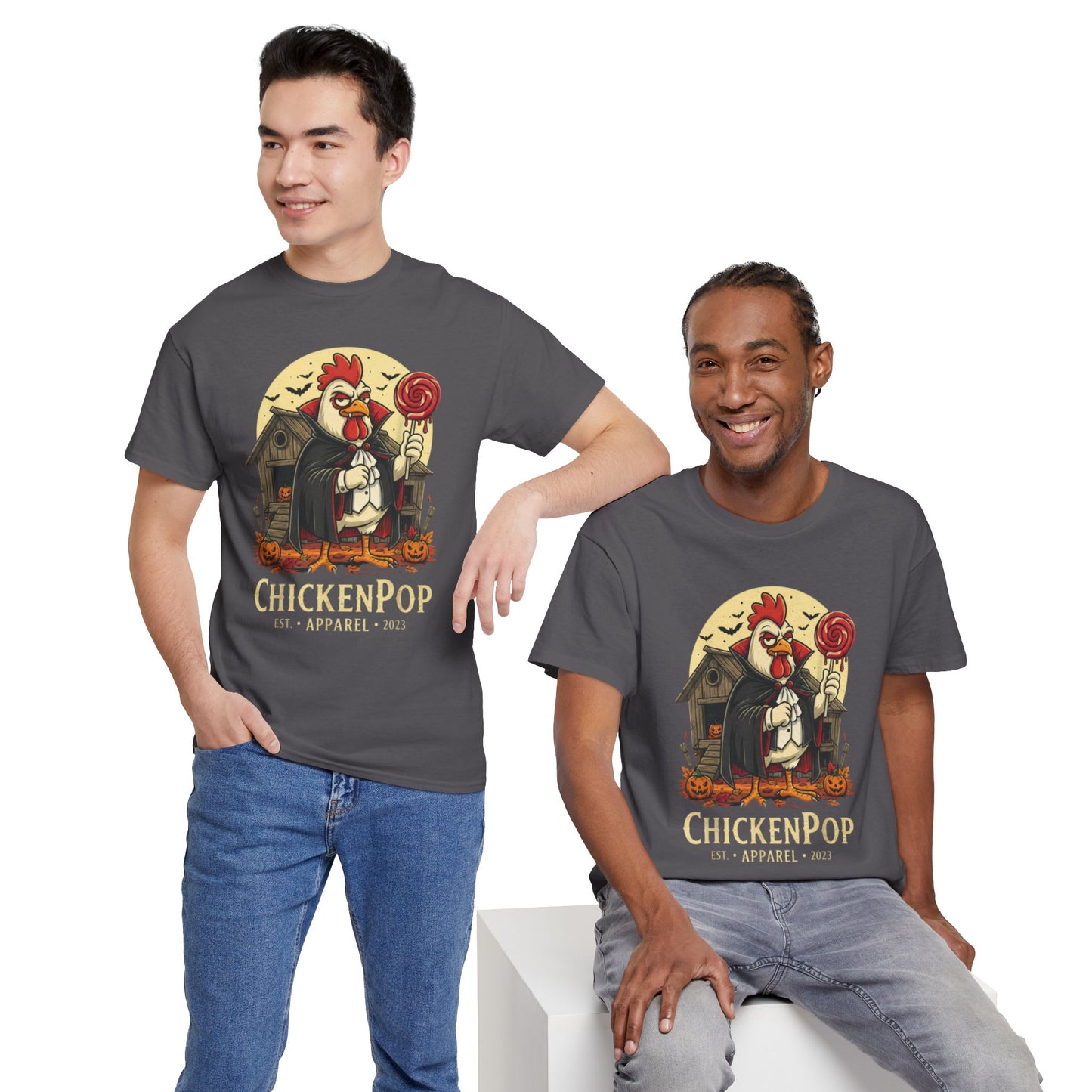 ChickenPop Sucker For a Pop Vampire Rooster Halloween T-Shirt – Funny Spooky Graphic Tee for Fall & Costume Season