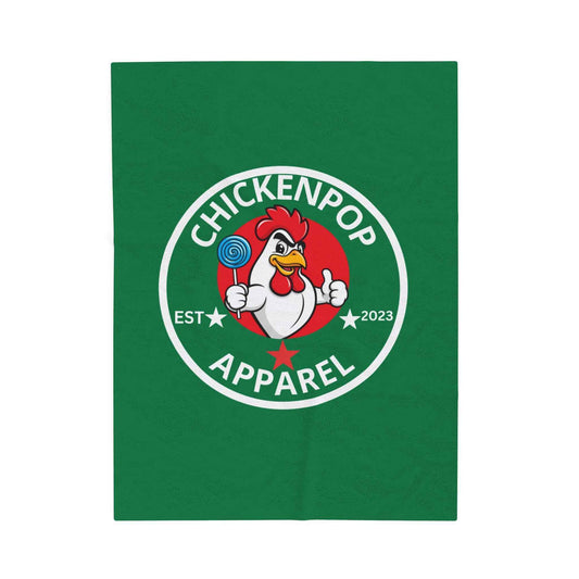 ChickenPop Original Logo Velveteen Plush Blanket Green