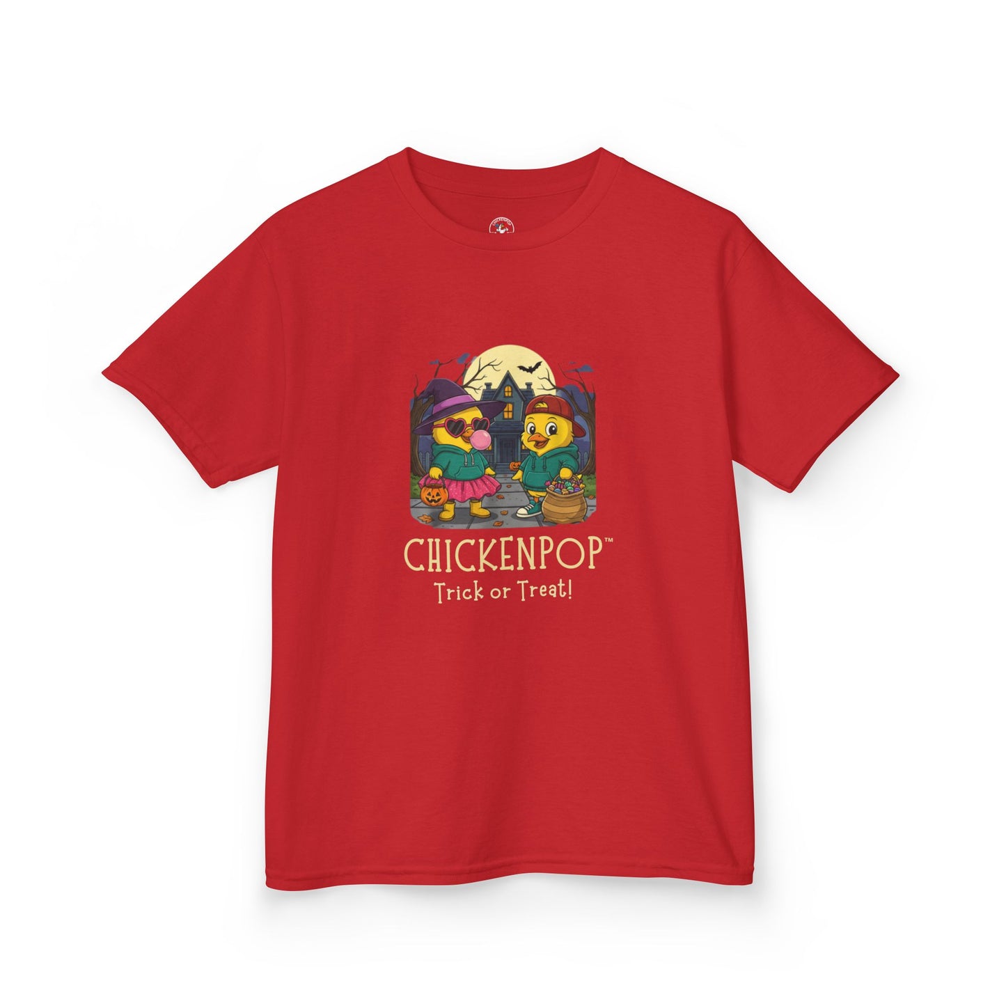 Trick or Treat Kids Halloween Tee | ChickenPop Lil’ Cluckers Sunny & Scramble Halloween Shirt