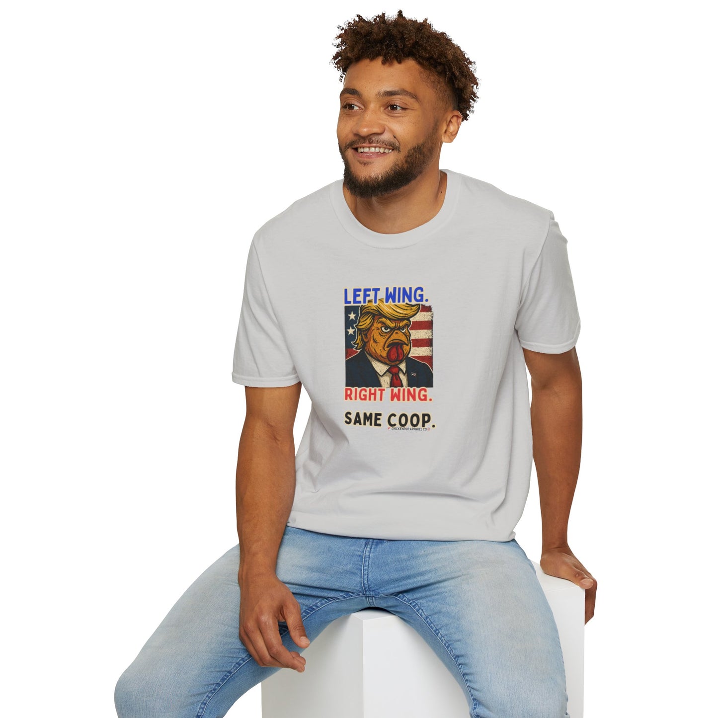 Cock-a-Doodle-Don "Left Wing. Right Wing. Same Coop." Political Satire Tee – Unisex Graphic T-Shirt