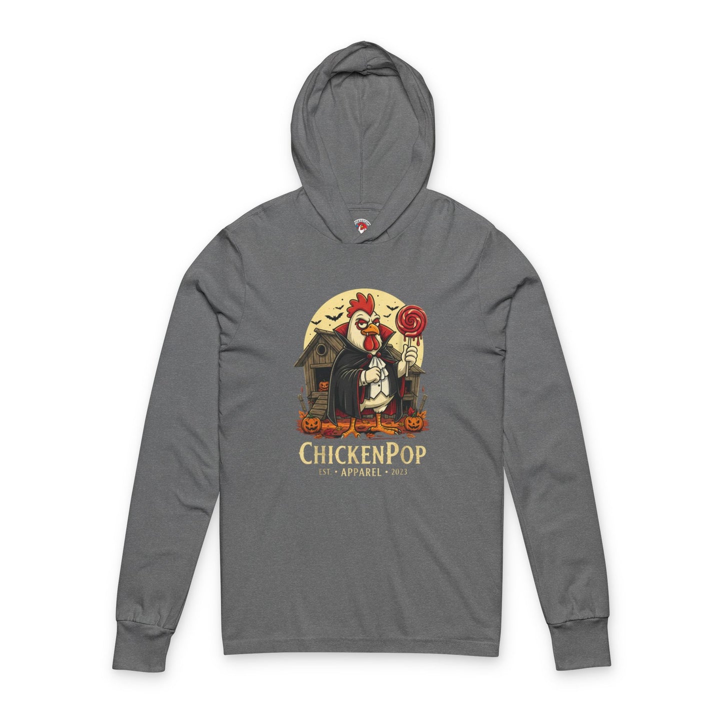 ChickenPop Vampire Rooster Halloween T-Shirt – Funny Spooky Graphic Long Sleeve Hooded, Tee for Fall & Costume Season UNISEX