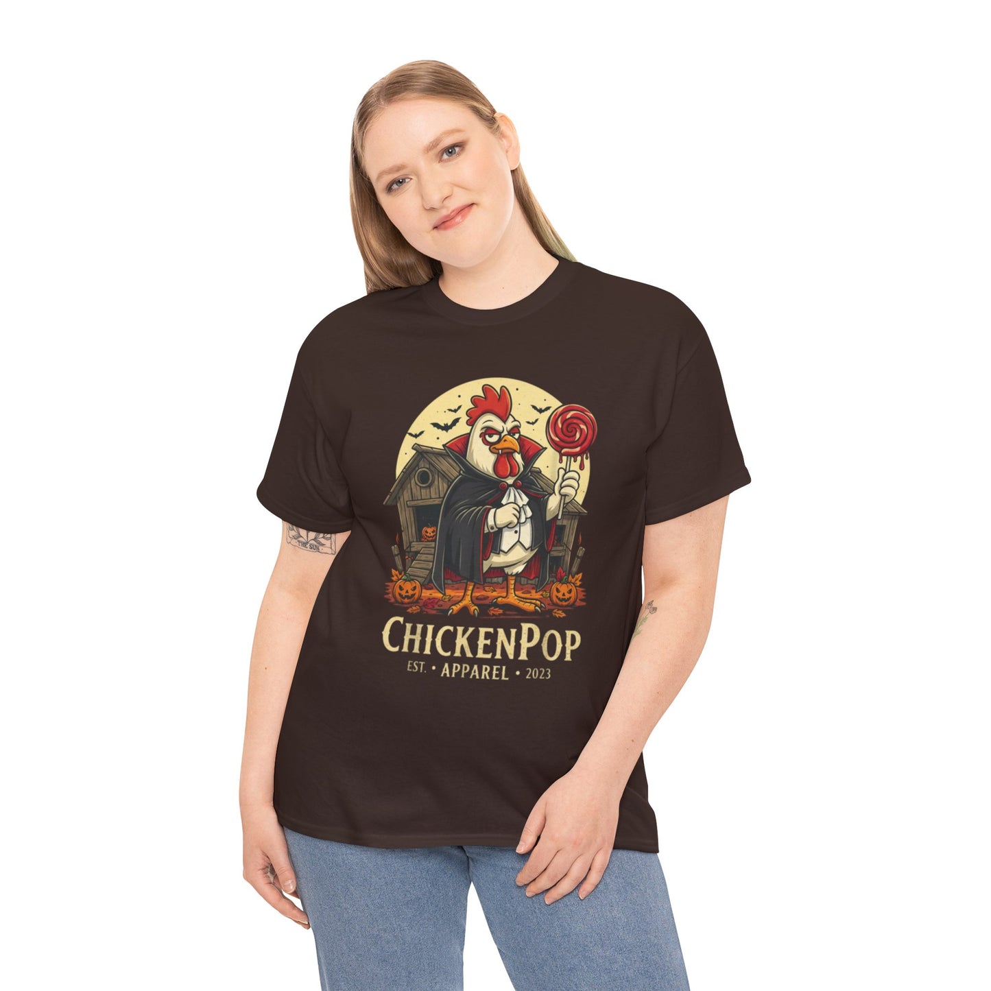 ChickenPop Sucker For a Pop Vampire Rooster Halloween T-Shirt – Funny Spooky Graphic Tee for Fall & Costume Season