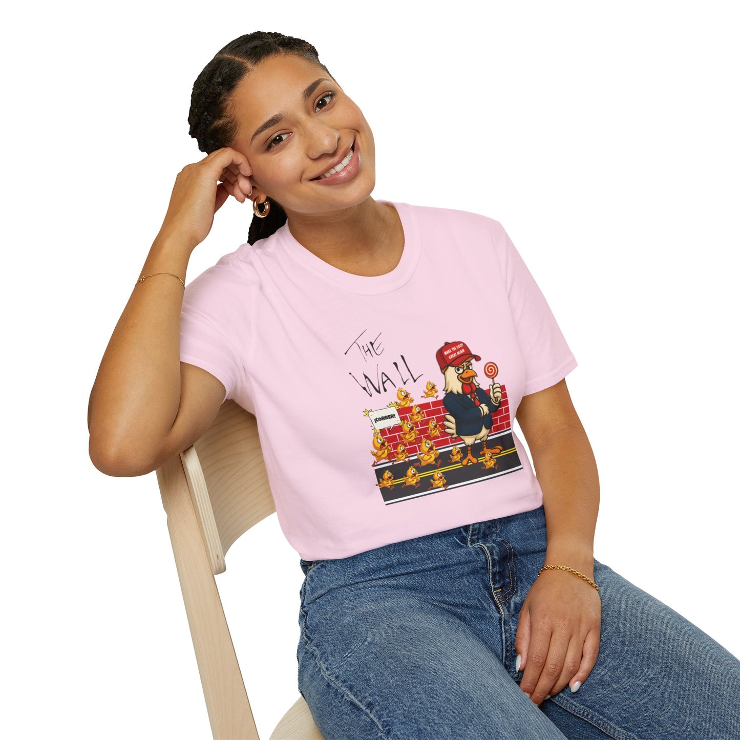 Another Chick Thru The Wall | Funny Political Chicken Graphic Tee – Cock-a-Doodle-Don Collection