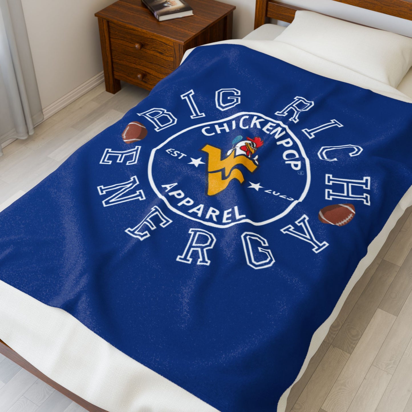 ChickenPop Apparel Big Rich Energy Original Logo Velveteen Plush Blanket Royal Blue
