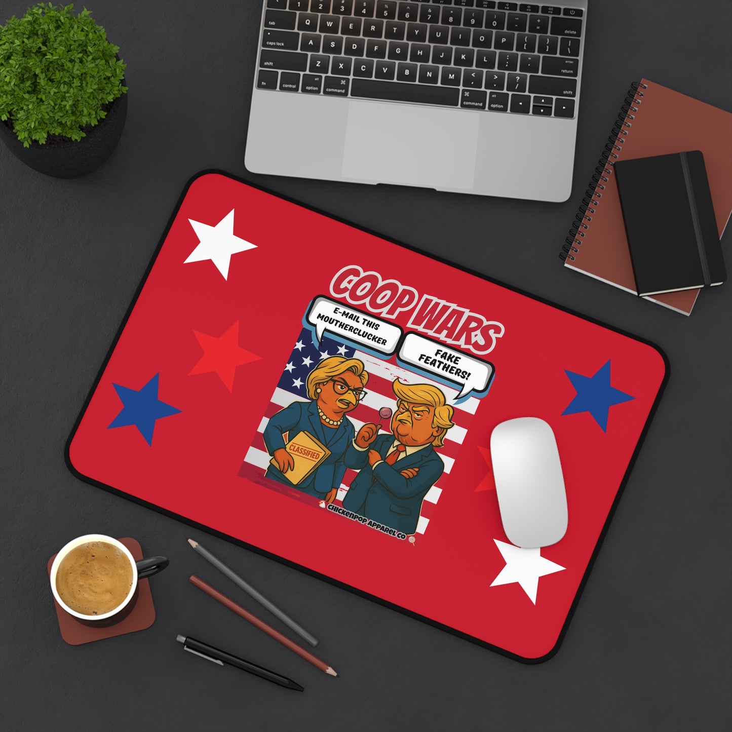 Coop Wars™ Desk Mat – Political Chicken Fight | Hilaregg Cluckton vs. Cock-a-Doodle-Don Office Accessory