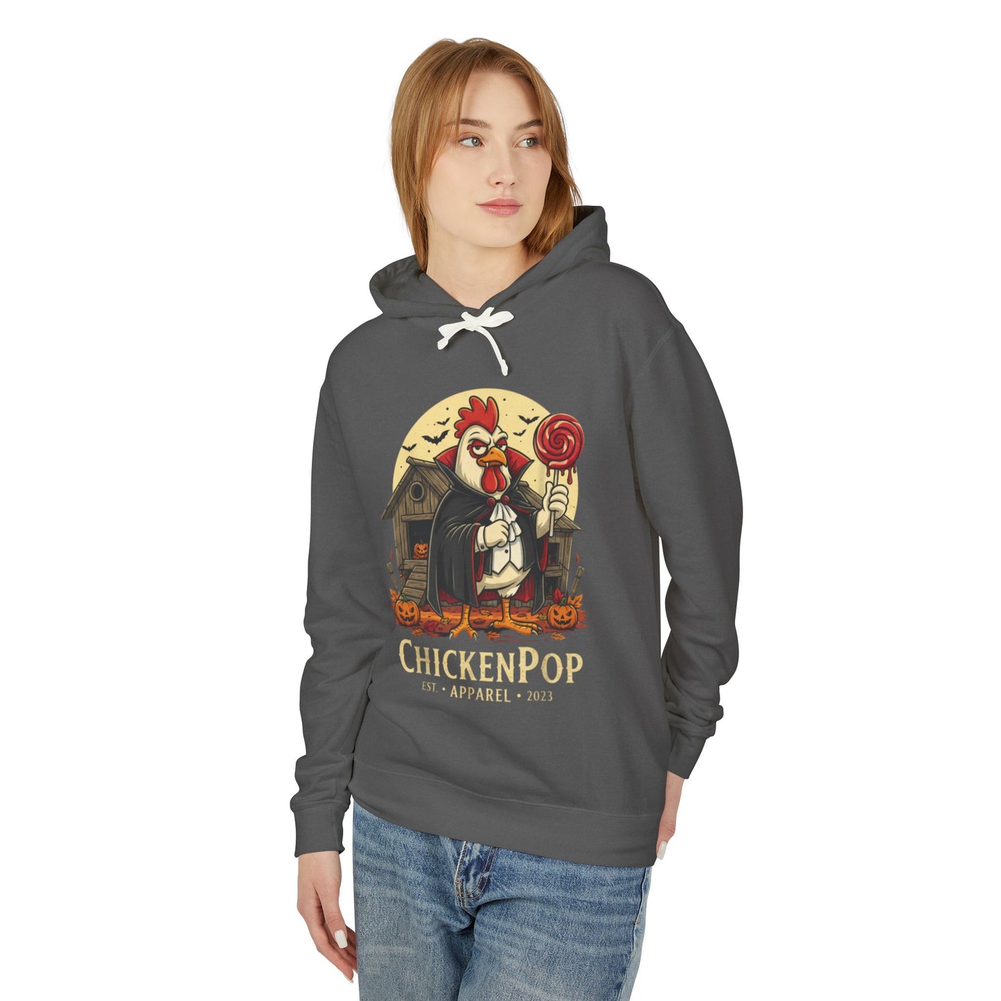 ChickenPop Vampire Rooster Halloween Hoodie Unisex w/o pouch. Perfect For Fall