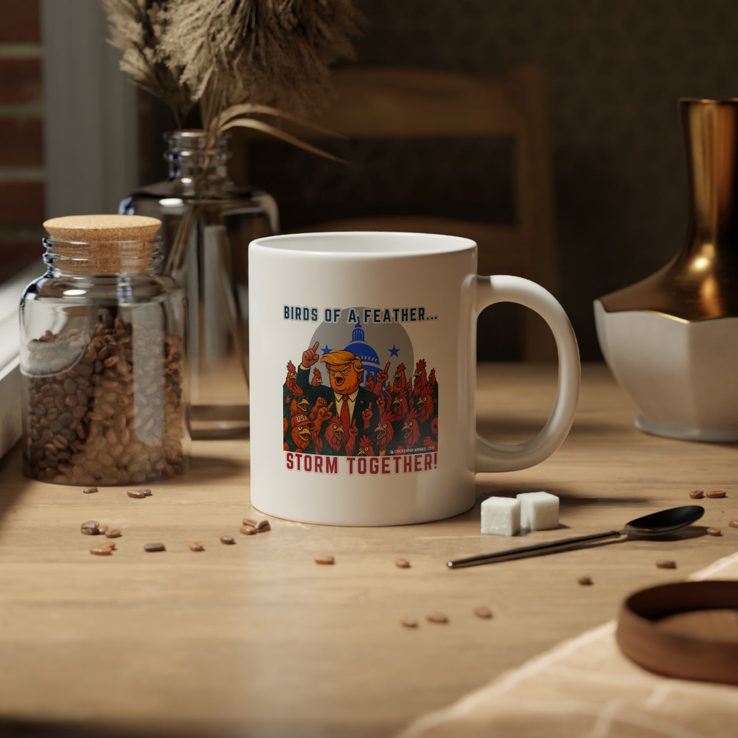 Bird of A Feather Storm Together! – 20oz Funny Political Rooster Mug | Bold Satirical Gift for Chicken Lovers