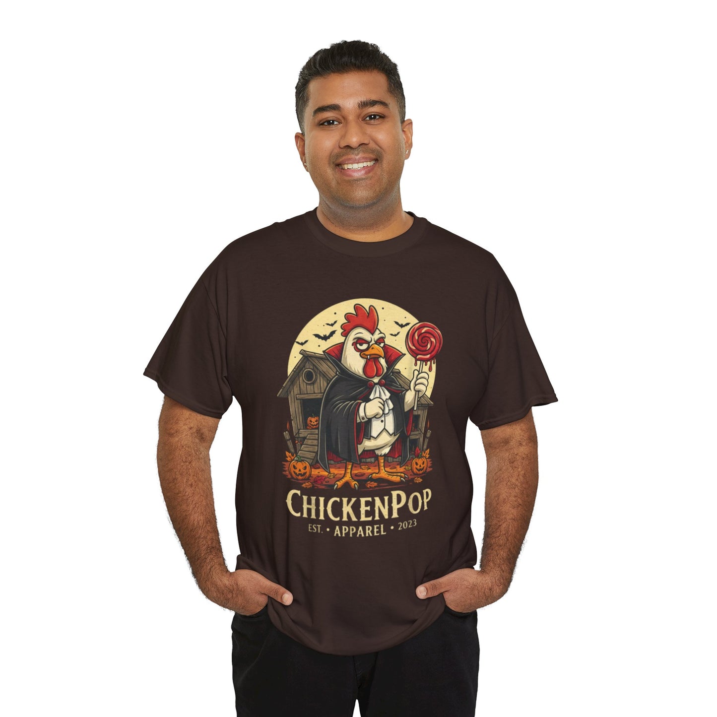 ChickenPop Sucker For a Pop Vampire Rooster Halloween T-Shirt – Funny Spooky Graphic Tee for Fall & Costume Season