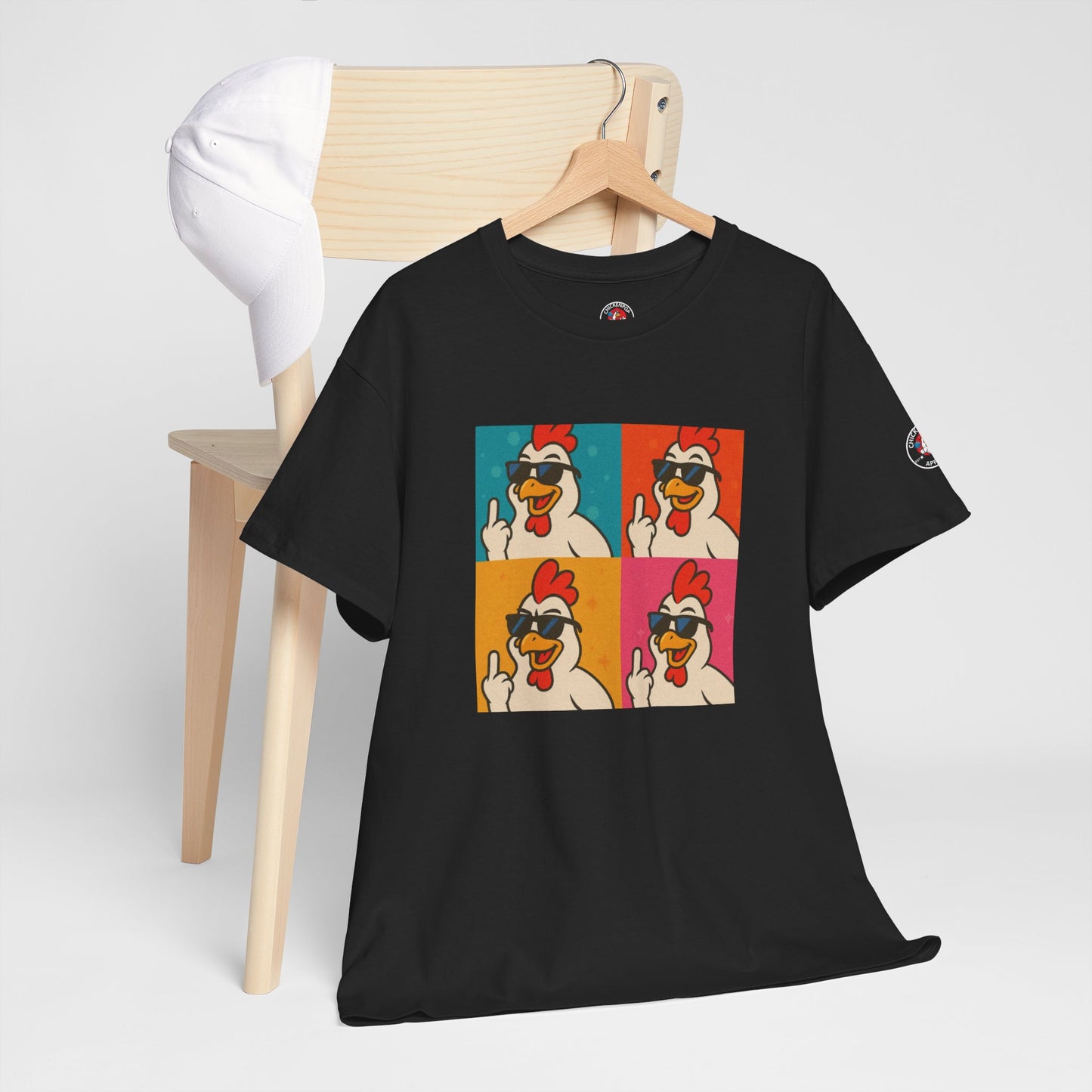 Warhol Pop Art Chicken T-Shirt – Funny Coop Daddy Middle Finger Tee for Bold Style