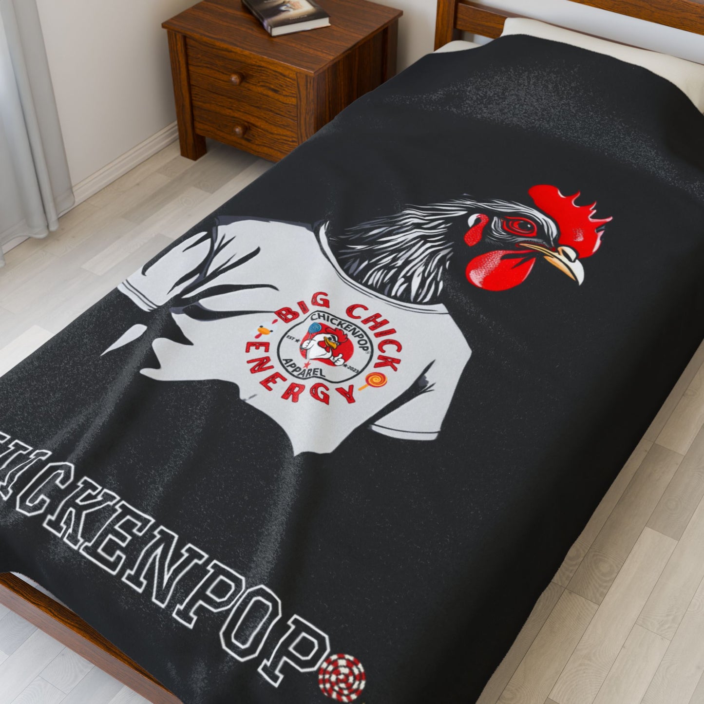 Giant Rooster Velveteen Plush Blanket Red