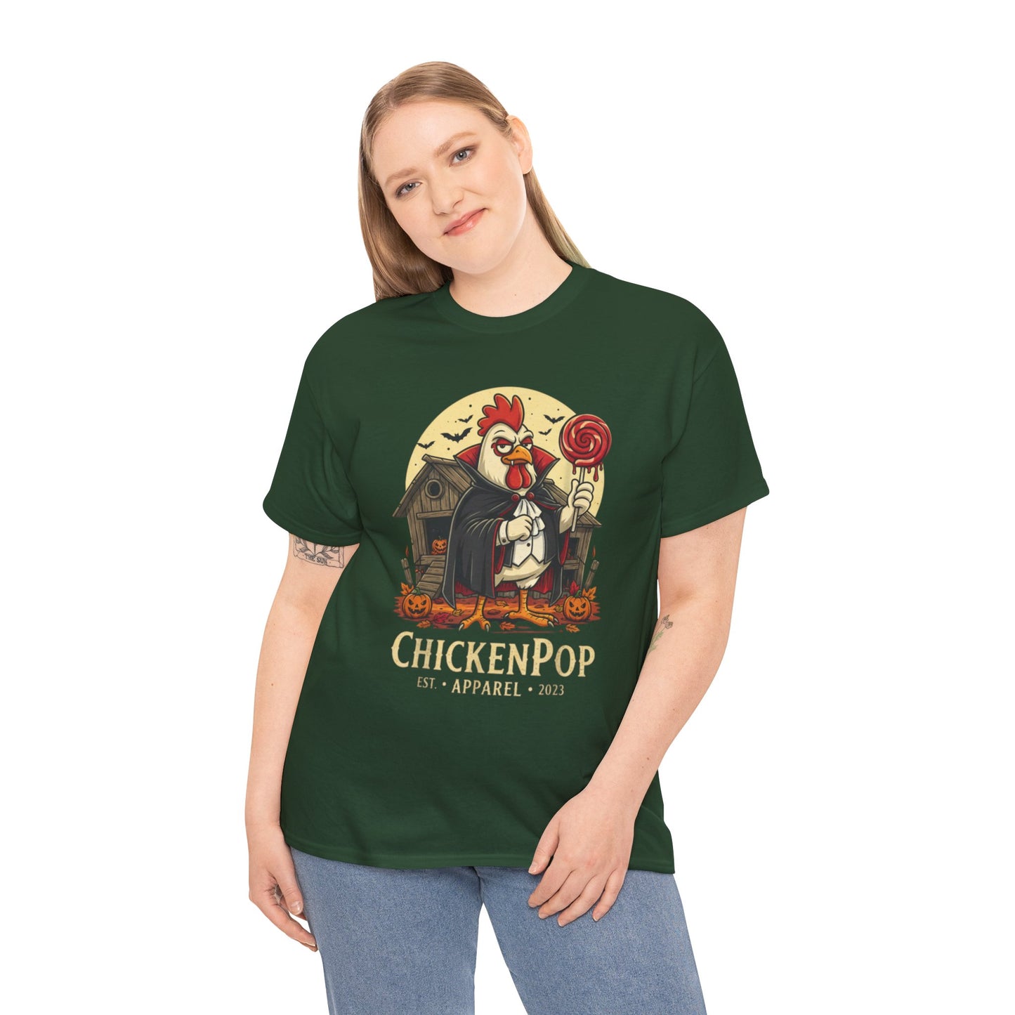 ChickenPop Sucker For a Pop Vampire Rooster Halloween T-Shirt – Funny Spooky Graphic Tee for Fall & Costume Season