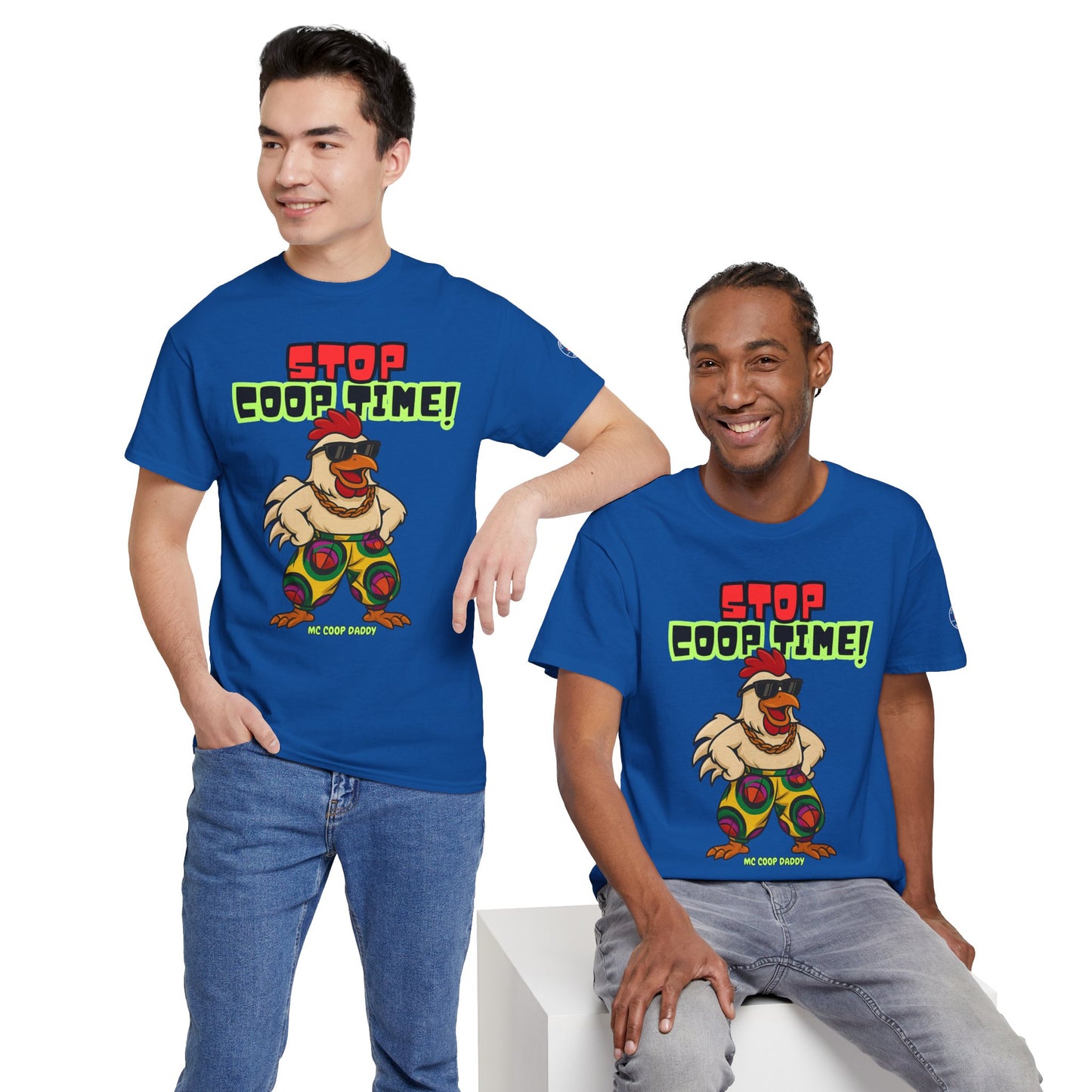 Stop COOP TIME! Funny Chicken T-Shirt – MC Coop Daddy 90s Hip Hop Parody Tee | Unisex Heavy Cotton | ChickenPop Apparel