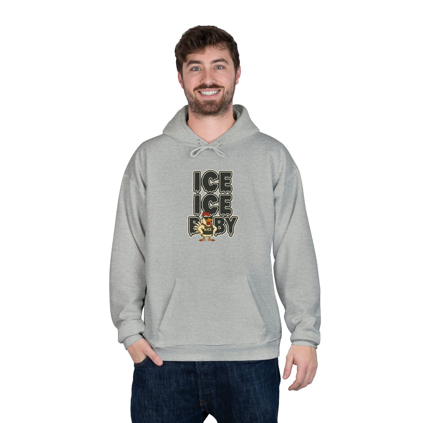 ICE ICE BABY Funny Chicken Hoodie – Retro Hip-Hop Pullover for Music Fans, Students & Cold-Weather Comedians