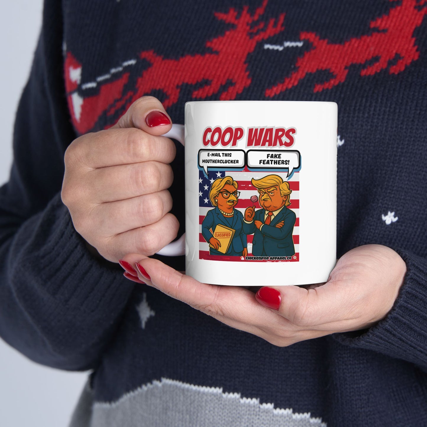 Coop Wars™ Political Satire Mug – Hilaregg Cluckton vs. Cock-a-Doodle-Don | Funny Coffee Cup (11oz / 15oz)