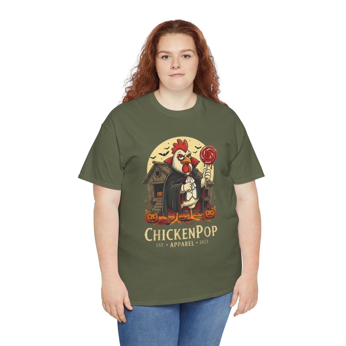 ChickenPop Sucker For a Pop Vampire Rooster Halloween T-Shirt – Funny Spooky Graphic Tee for Fall & Costume Season