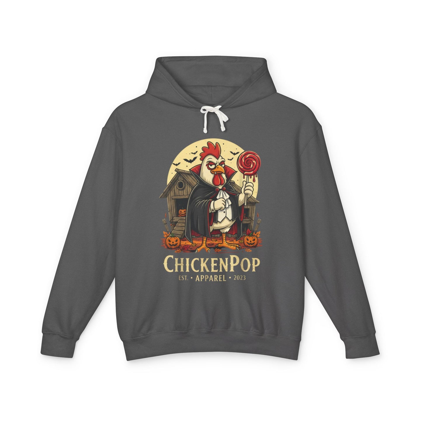 ChickenPop Vampire Rooster Halloween Hoodie Unisex w/o pouch. Perfect For Fall