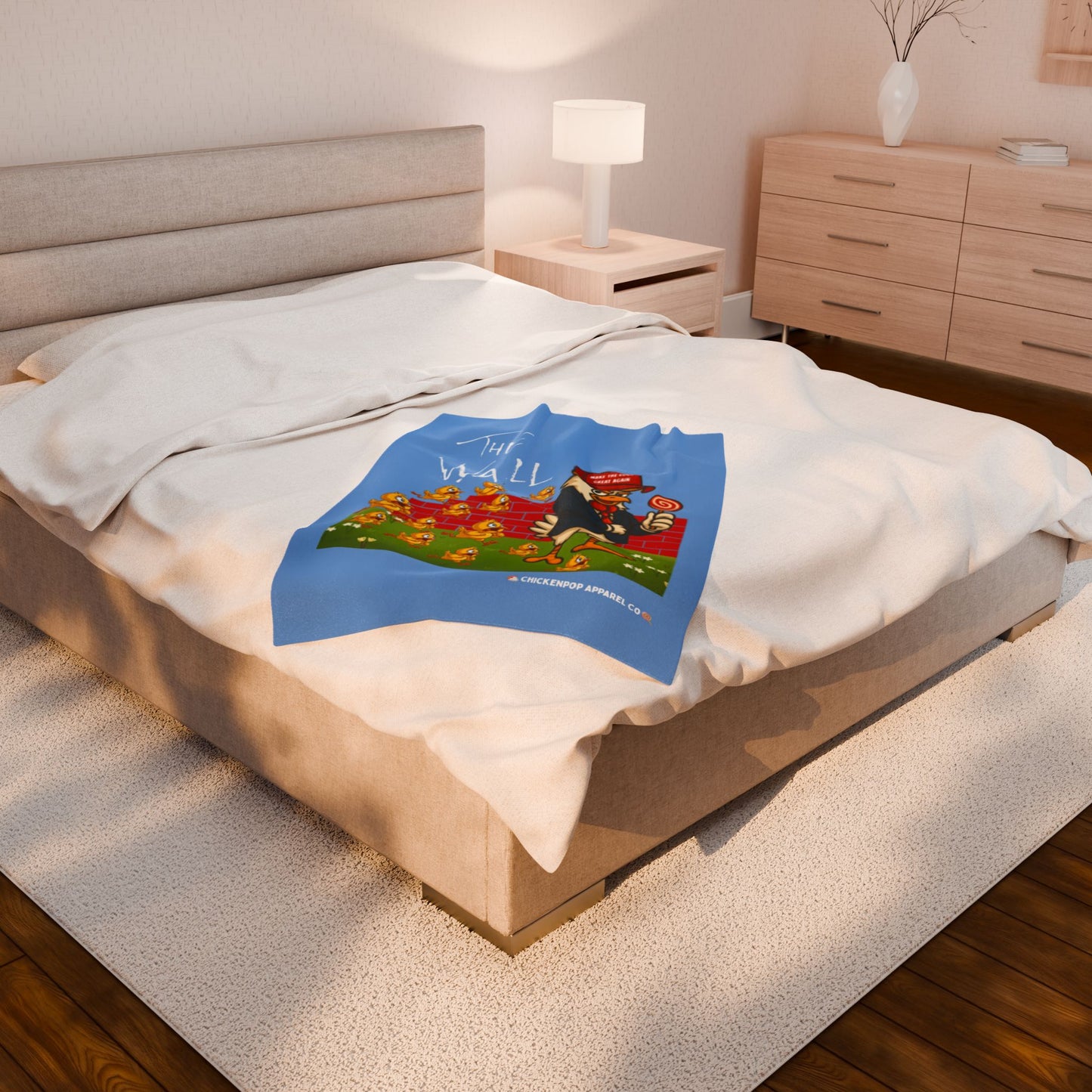 Another Chick Thru The Wall Velveteen Blanket – Funny Political Chicken Throw | Soft, L Satire Blanket for Couch, Bed, or Statement Decor